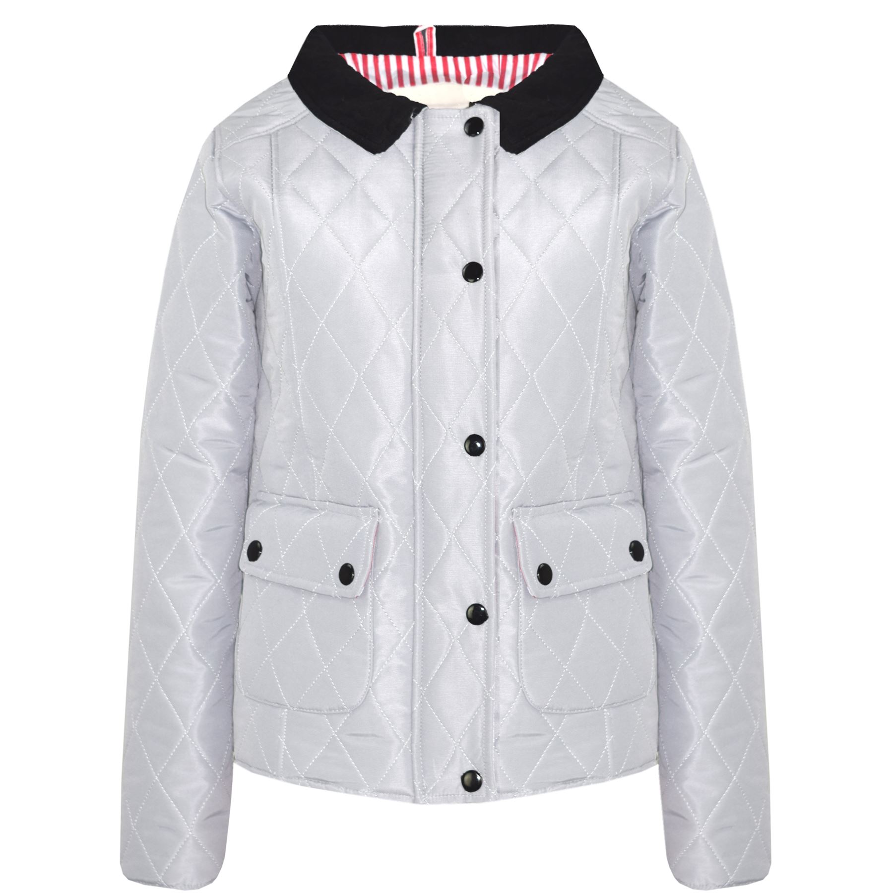 Bambini Giacche Ragazze Trapuntato Imbottito Colletto Bottoni Zip Spesso grigio
