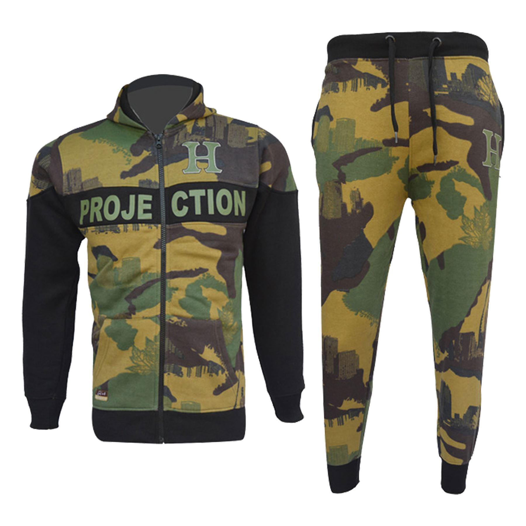 Bambini Ragazzi Tuta Hnl Mimetico Cappuccio Fondo Joggers da Jogging verde