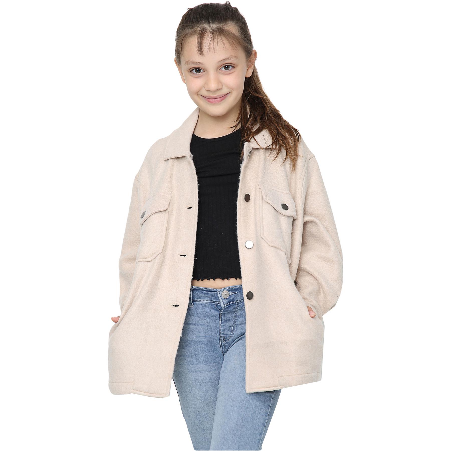 Bambine Semplice Colore Giacche Tunica Pile Collarino Moda Giacca 7-13 Anno rosa