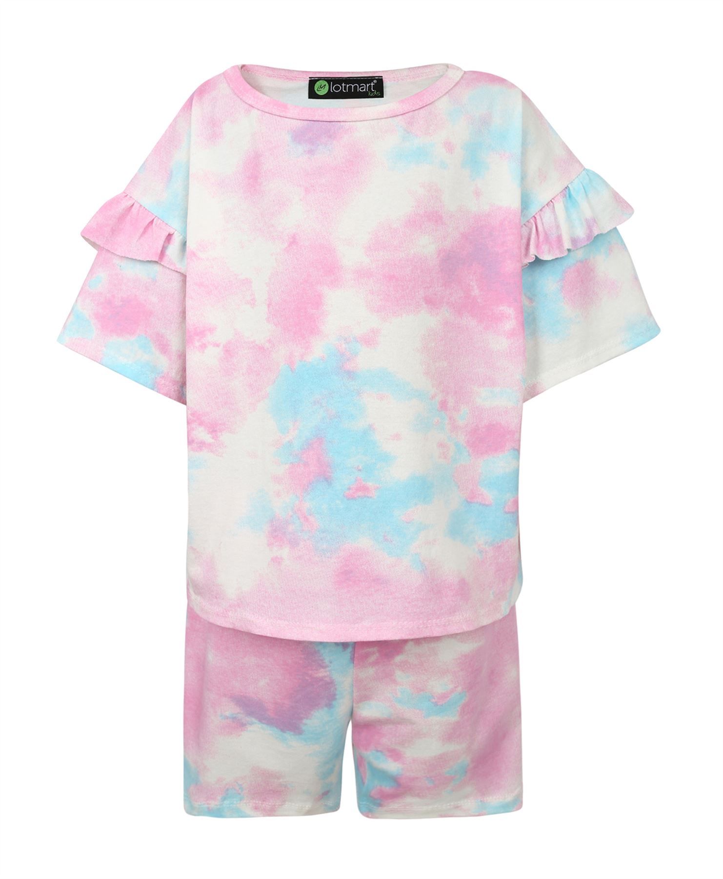 Ragazze Stampa Dettaglio Increspato Maglia Pantaloncini Bambini Pantaloni Set