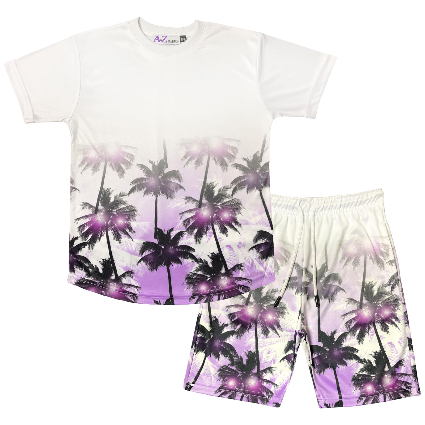 Bambini Ragazzi T Shorts Palme Sfumato Bicolore Top Estivo Set corto viola