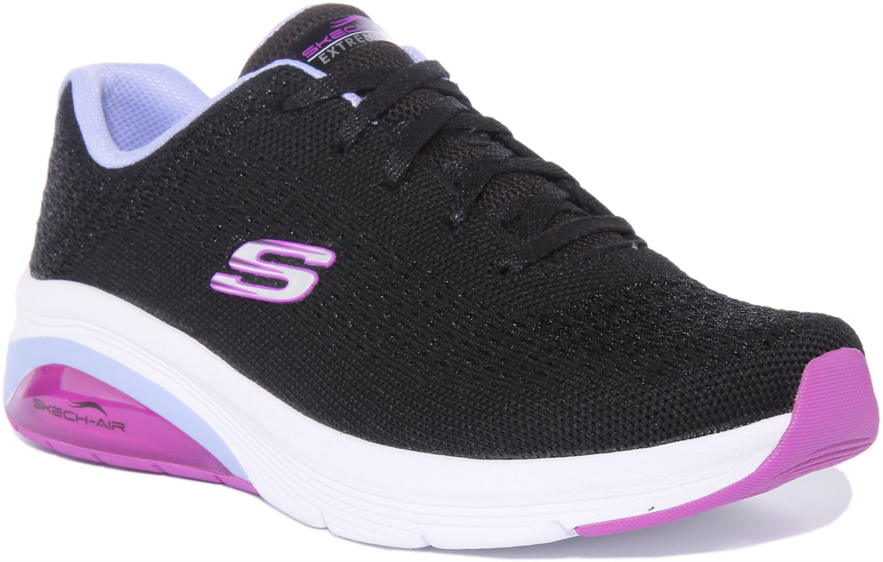 SKECHERS SKECHERS KLASSISCH VIBE DAMEN SCHNÜRER NETZ TURNSCHUHE SCHWARZ ROSA UK SIZE 4 -