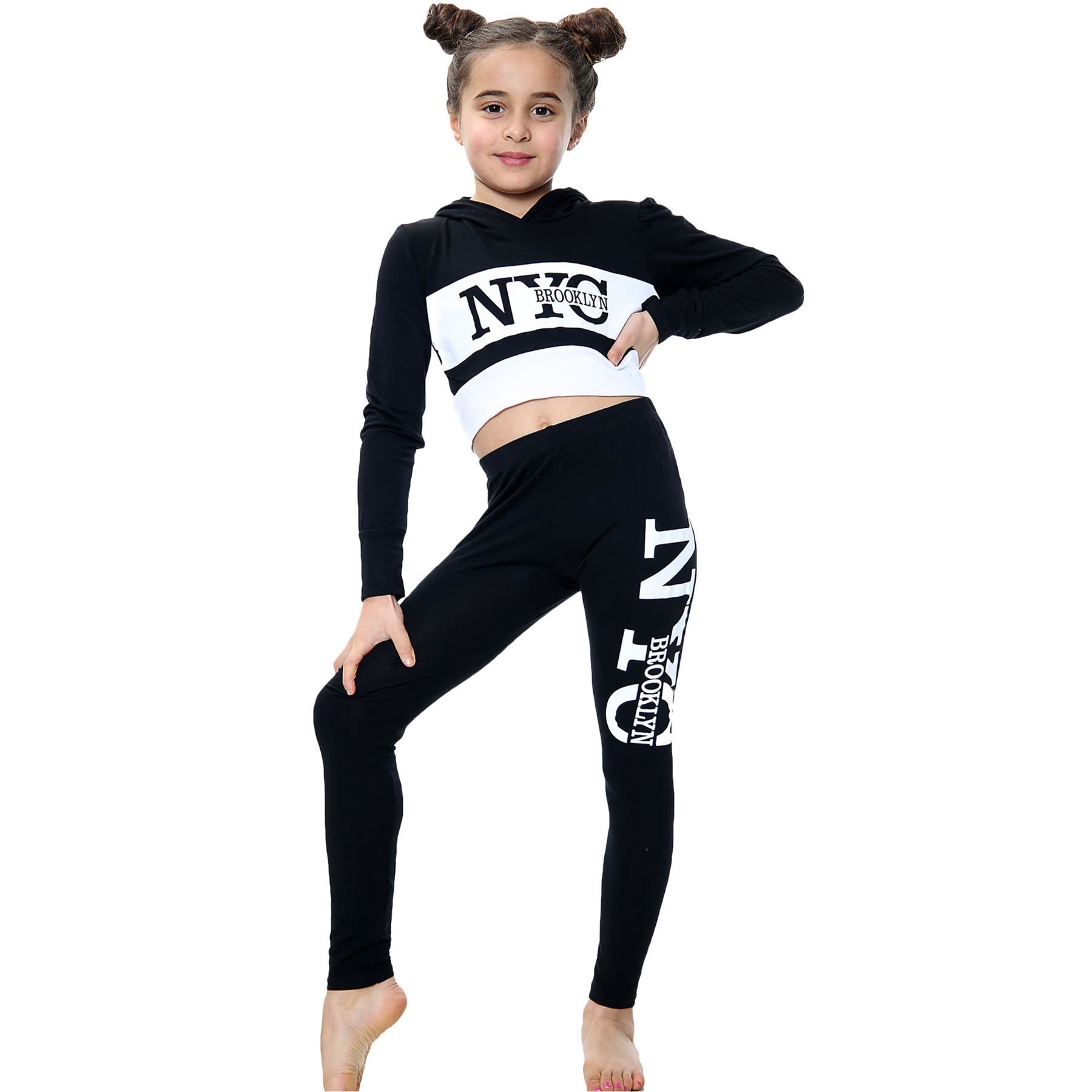 Bambine Top Nyc Brooklyn & Moda Legging Completo con cappuccio stampato corto