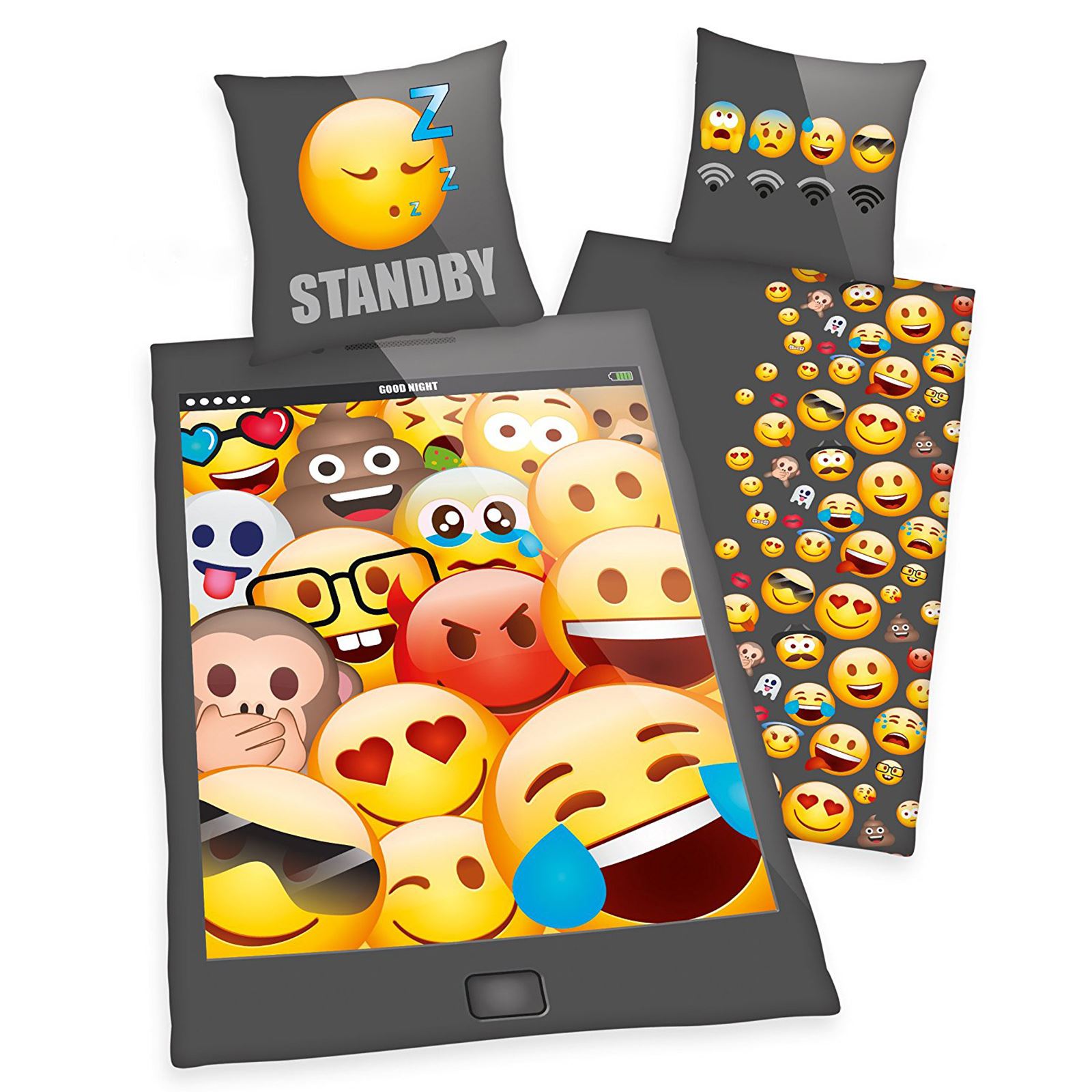 EMOJI BETTBEZUG SETS EINZEL & DOPPEL ERHÄLTLICH LUSTIG SMILEY