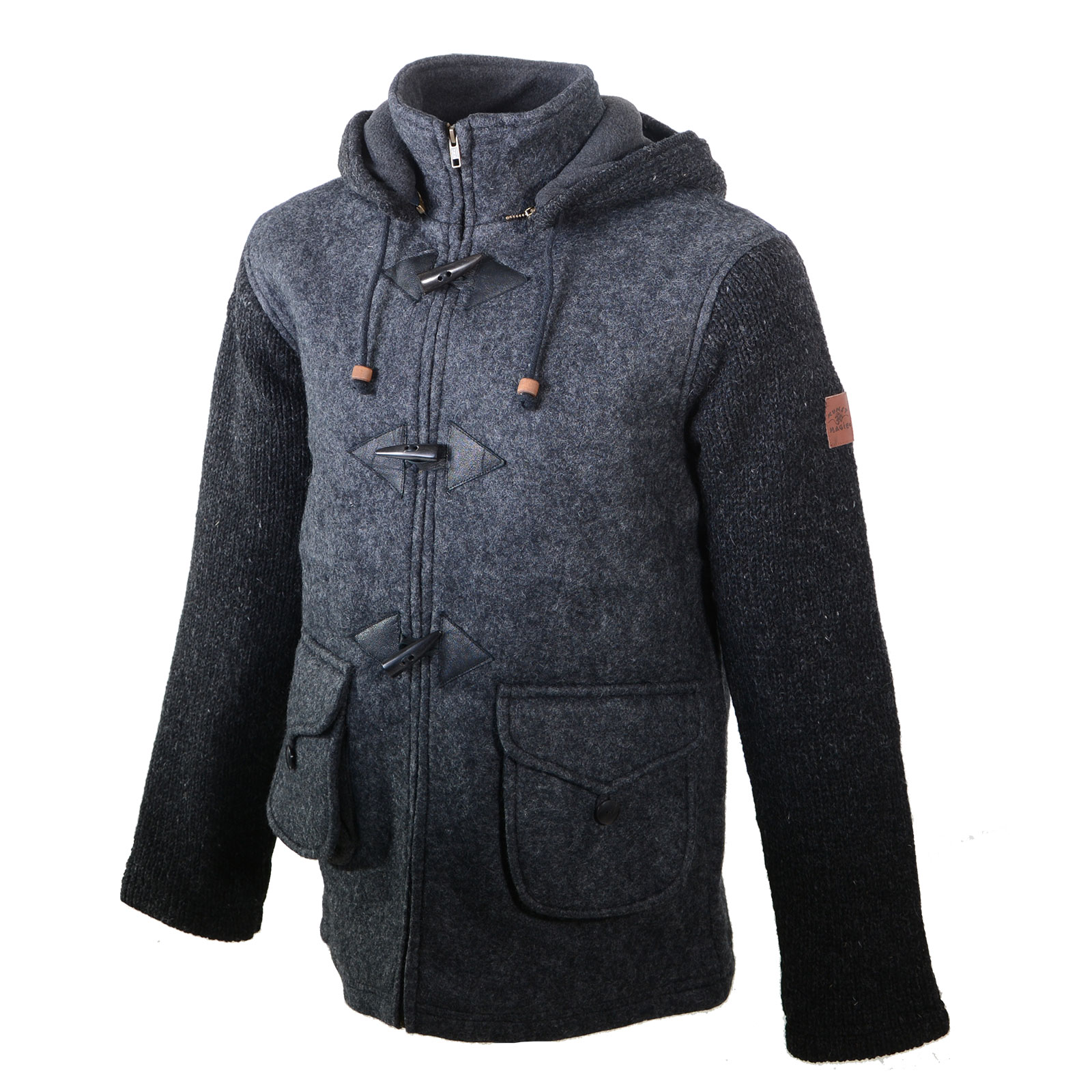 Men's Loden Jacket with Knit Sleeves and Detachable Hood with Fleece