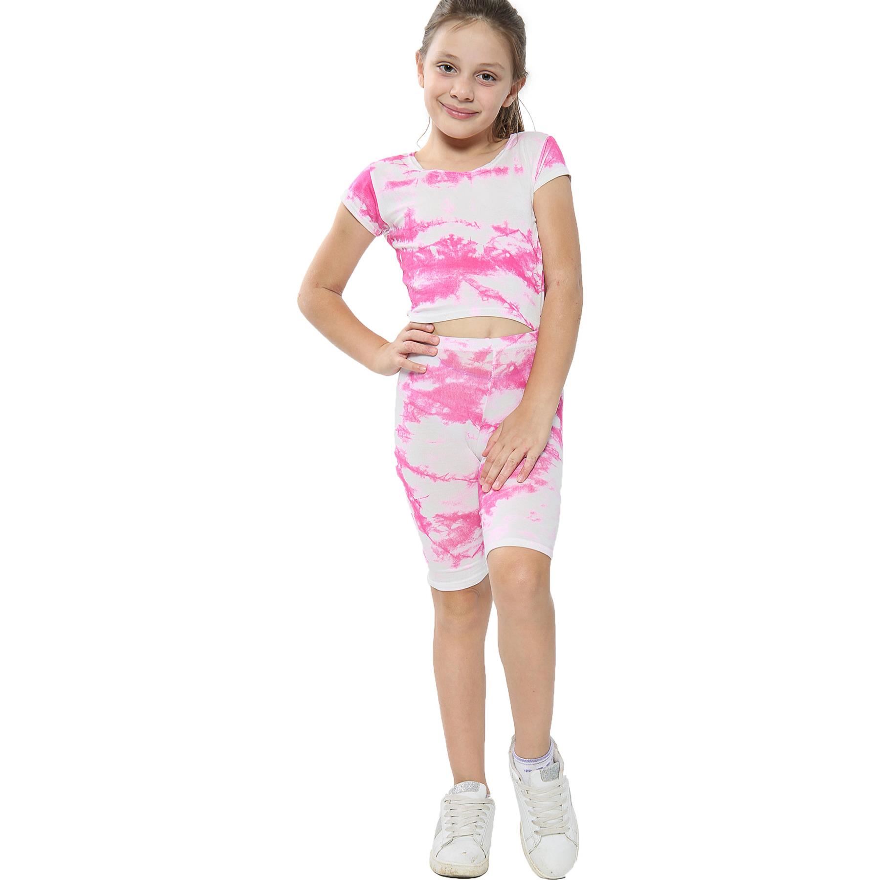 Bambini Cravatta Tintura Top & Ciclismo Shorts Set Activewear bambino corto rosa