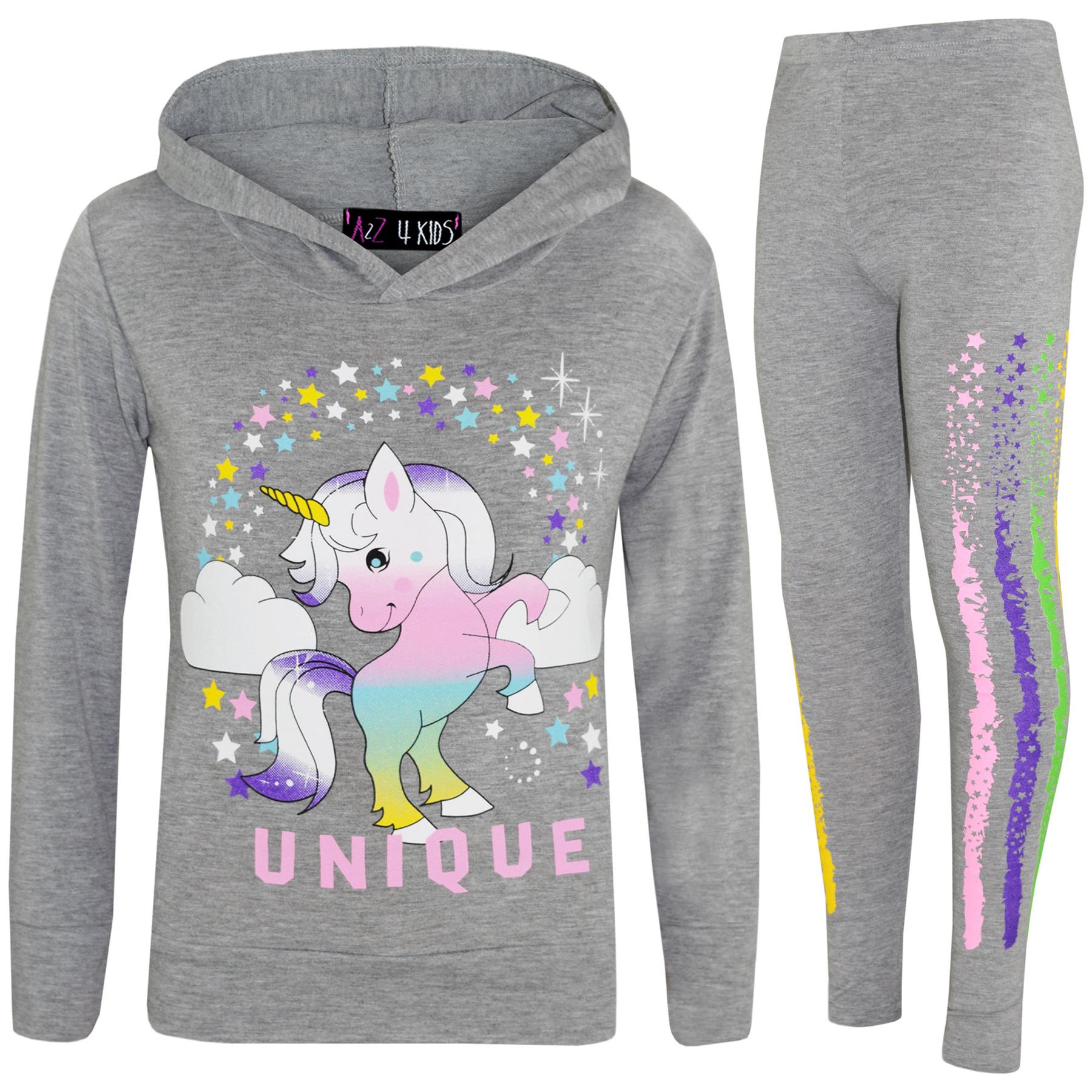 Bambine Dabbing Unicorn Unico Top & Set Leggings Floss con cappuccio grigio
