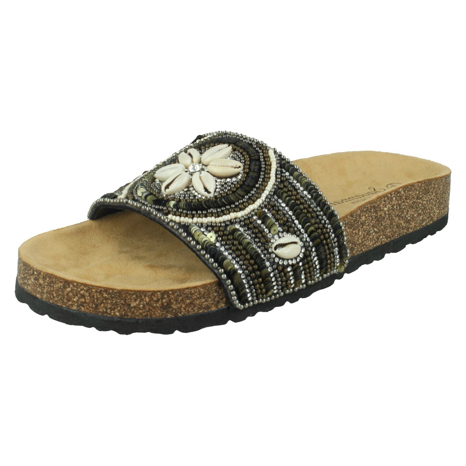 SALE REDUCTIONS SAVANNAH LADIES BEADED FLAT CASUAL SLIP ON MULE SANDALS F0887 SALE REDUCTIONS SAVANNAH LADIES BEADED FLAT CASUAL SLIP ON MULE SANDALS F0887
