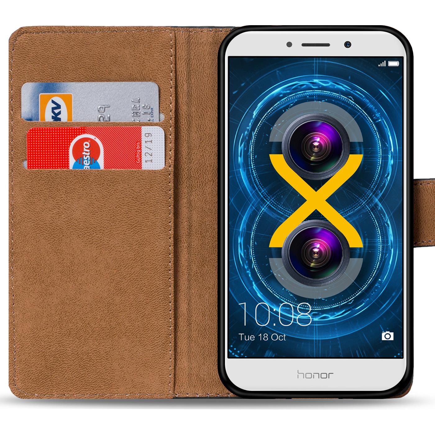 Custodia A Libro Per Honor 6X - Cover In Pelle Con Portacarte - Nero - Foto 3