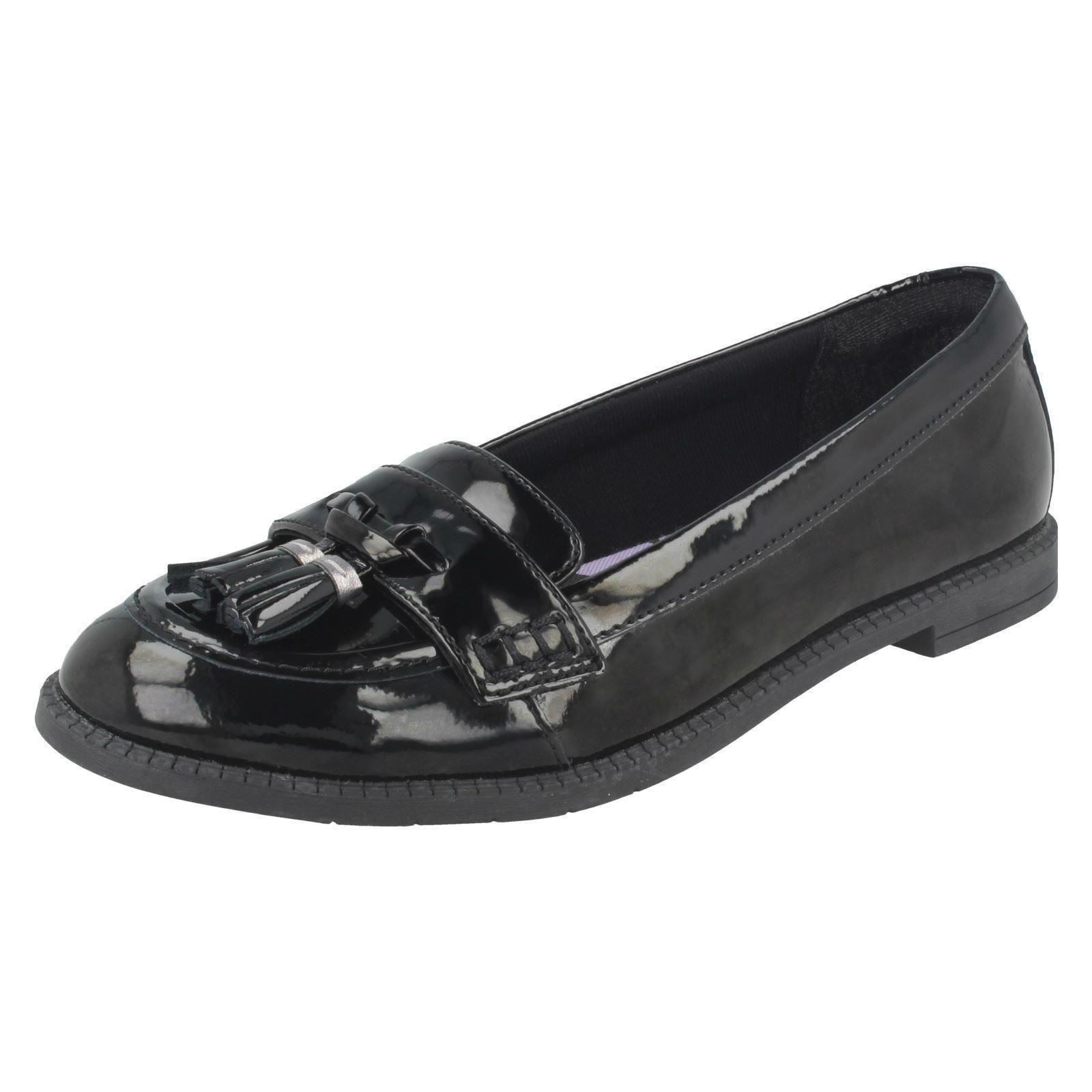 (UK 13 Kids, Black) Girls Clarks Formal Slip on School Shoes Preppy Prize - G Fit