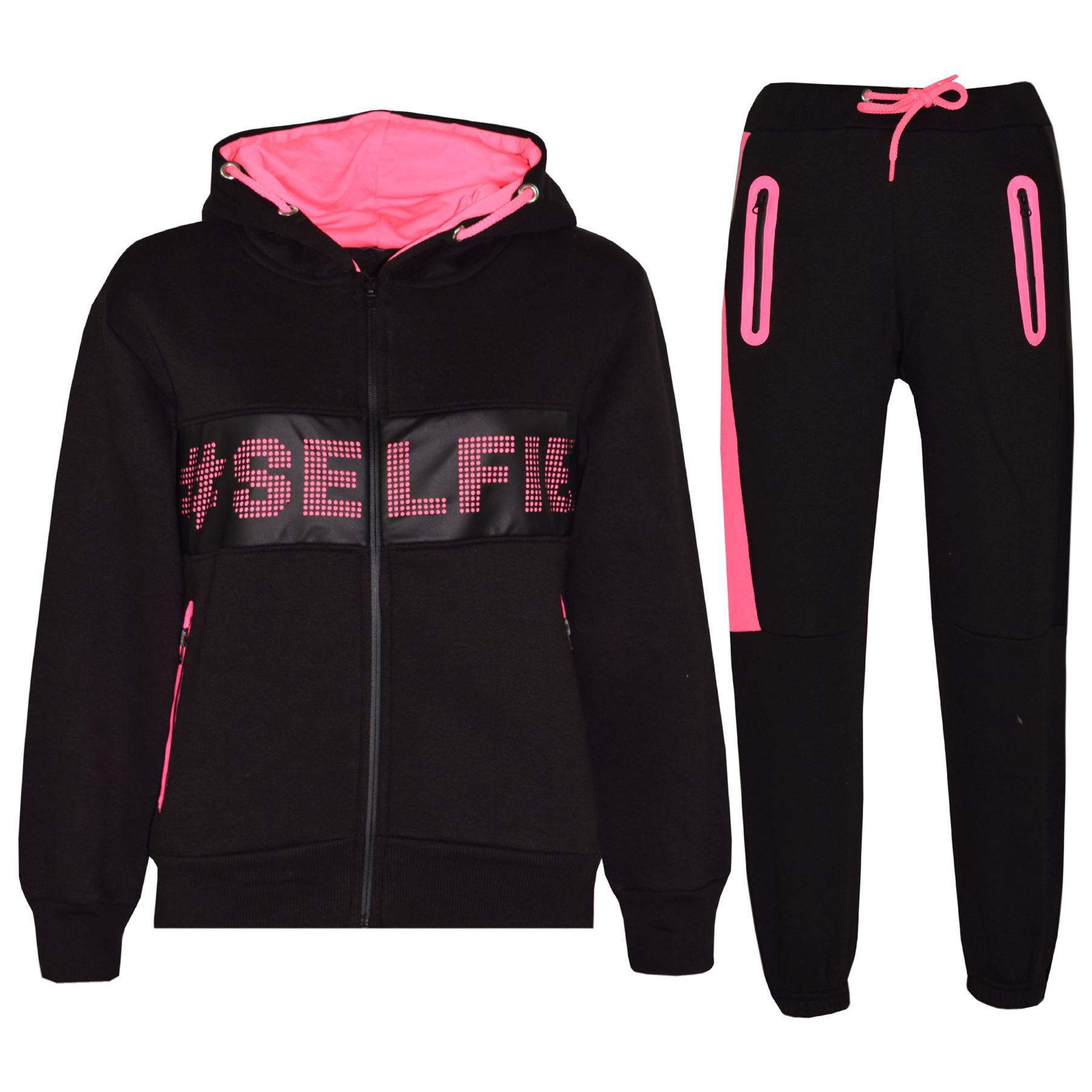 Bambini Ragazze Tuta Designer Selfie Top E Fondo da Jogging 5-13 Anno con zip