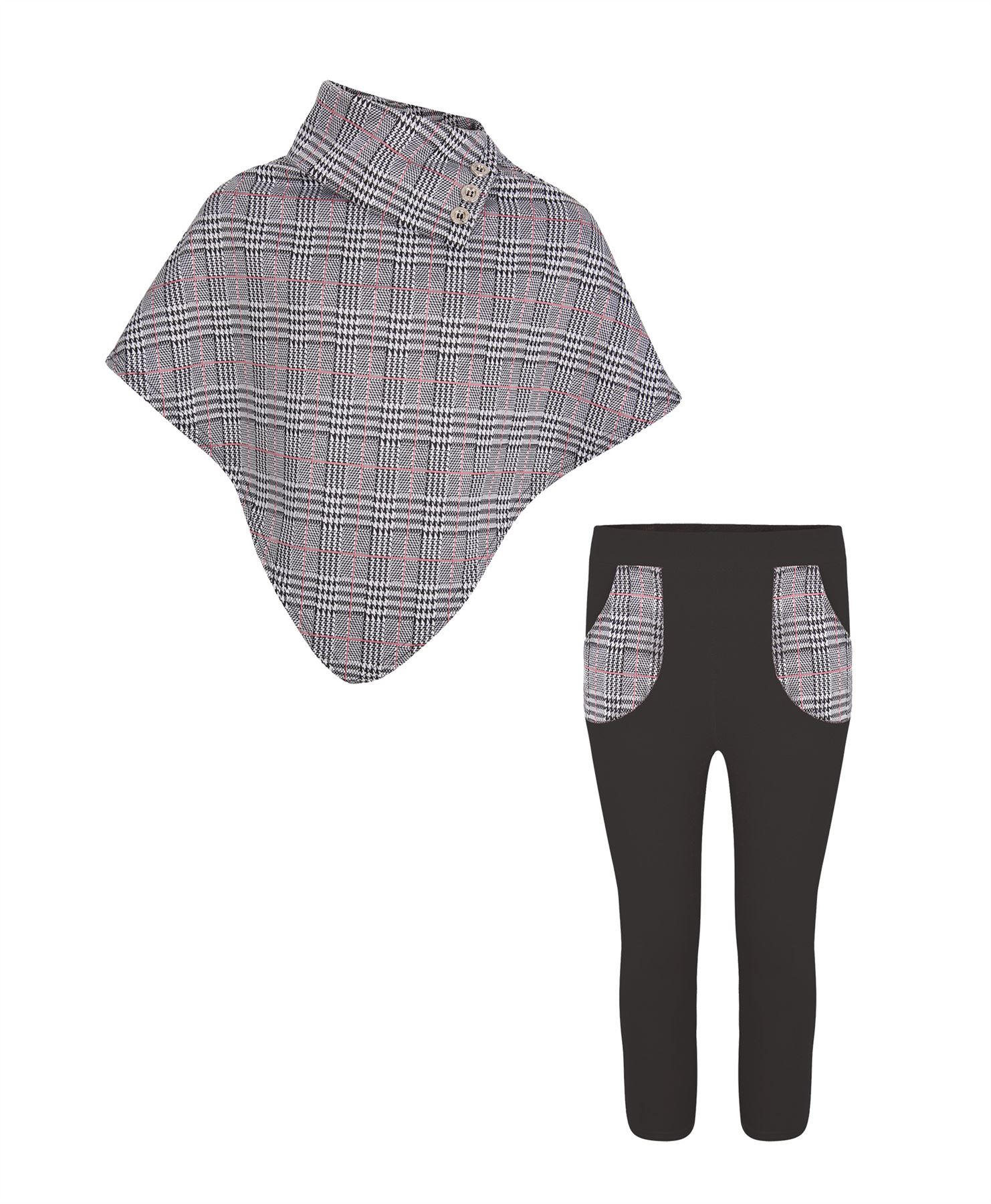 Ragazze Pied De Poule Stampa Poncho Cover Mantella E Pantaloni Set Top 3-14