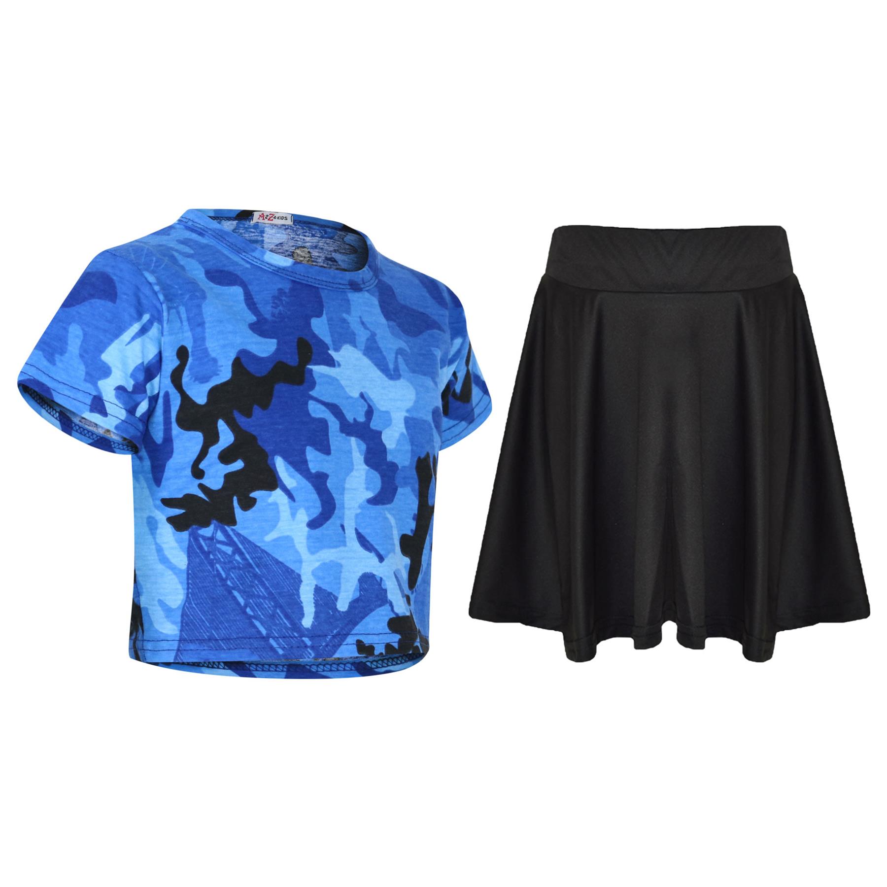 A2Z 4 Kids Girls Tops Kids Designers #Selfie Camouflage Crop Top /& Skater Skirt Set 5-13Yr
