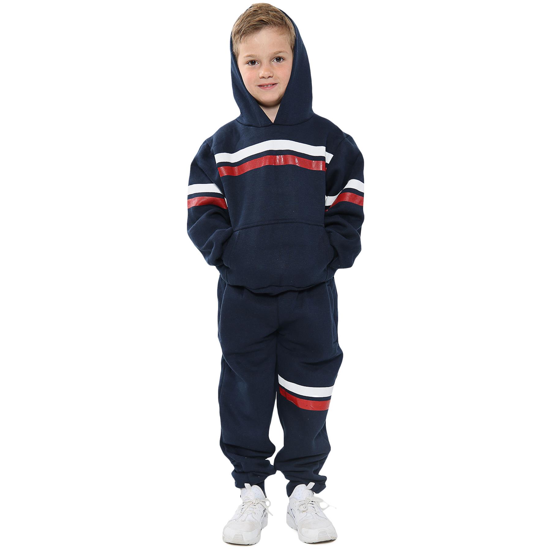 Bambine Ragazzi Tuta Navy Pile Jogging Top Fondo con cappuccio da ginnastica