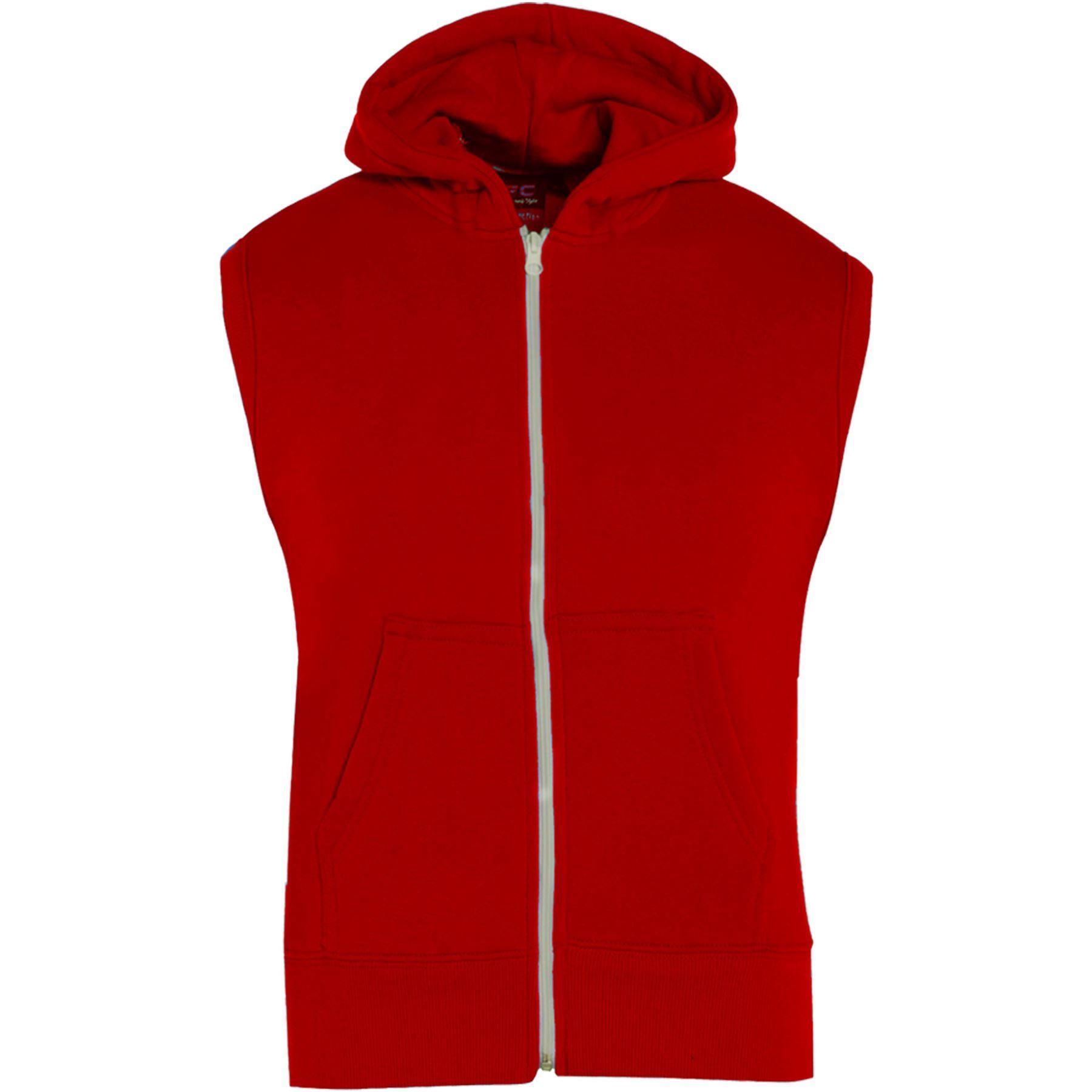 Bambine Ragazzi Tinta Unita Gilet Cappuccio Pile Zip Maniche Giacca 7-13 rosso