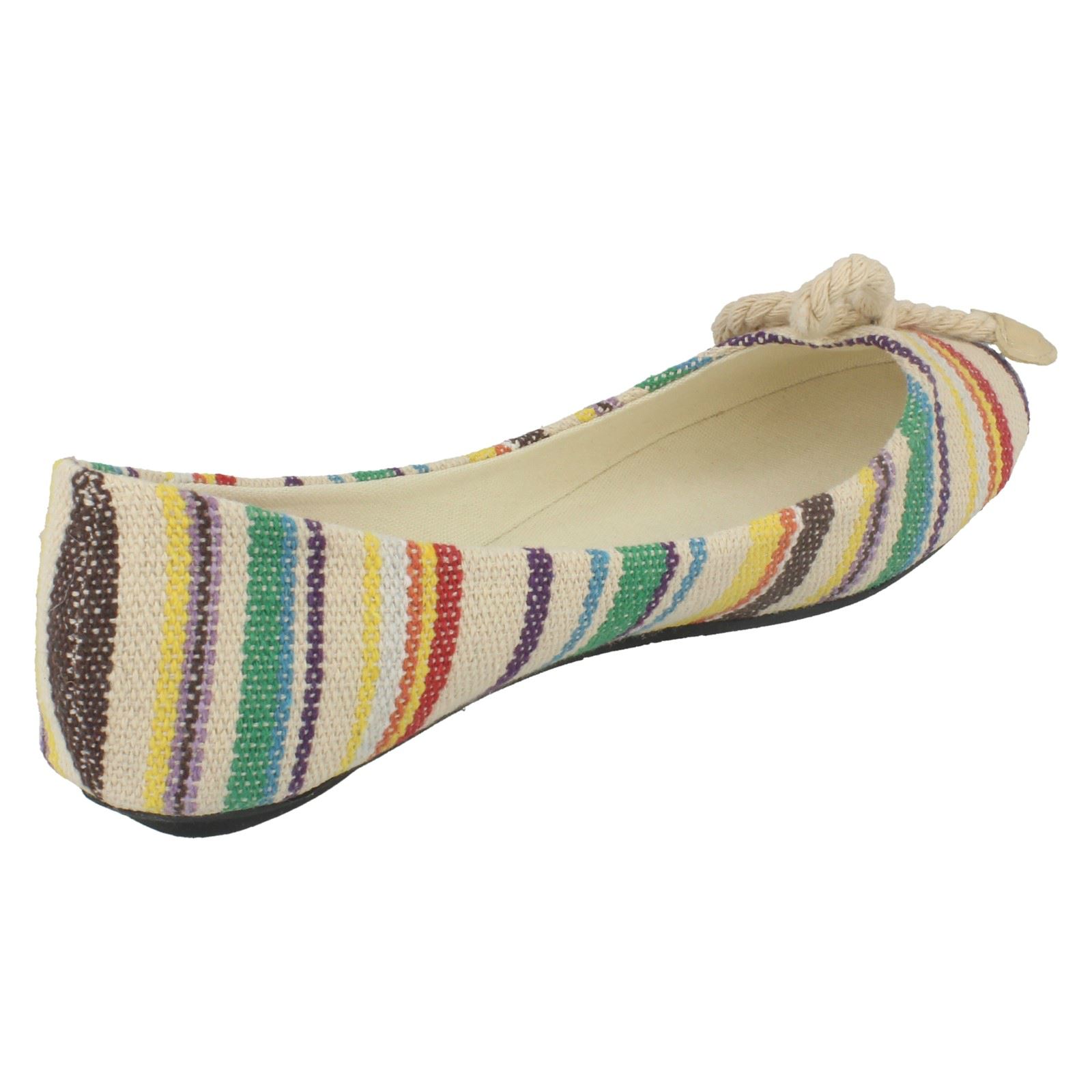 Girls Cutie Flat Striped Ballerina Bow Vamp