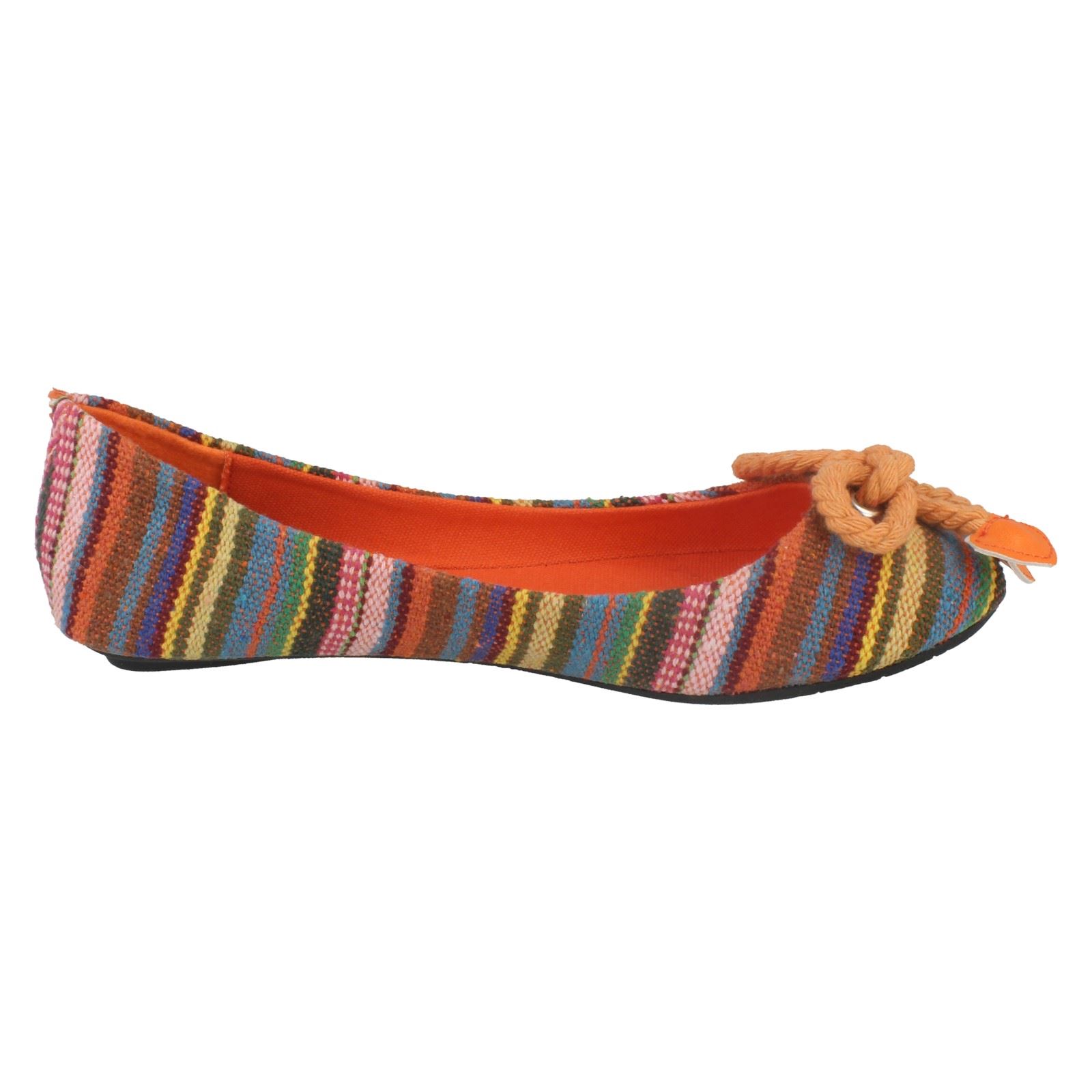 Girls Cutie Flat Striped Ballerina Bow Vamp