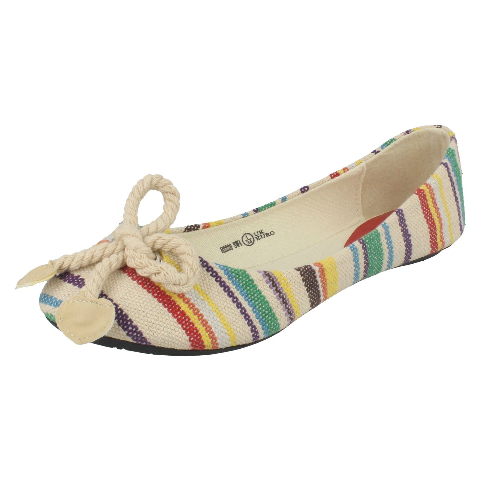 Ragazze Piatto a Ballerina Fiocco Vamp righe