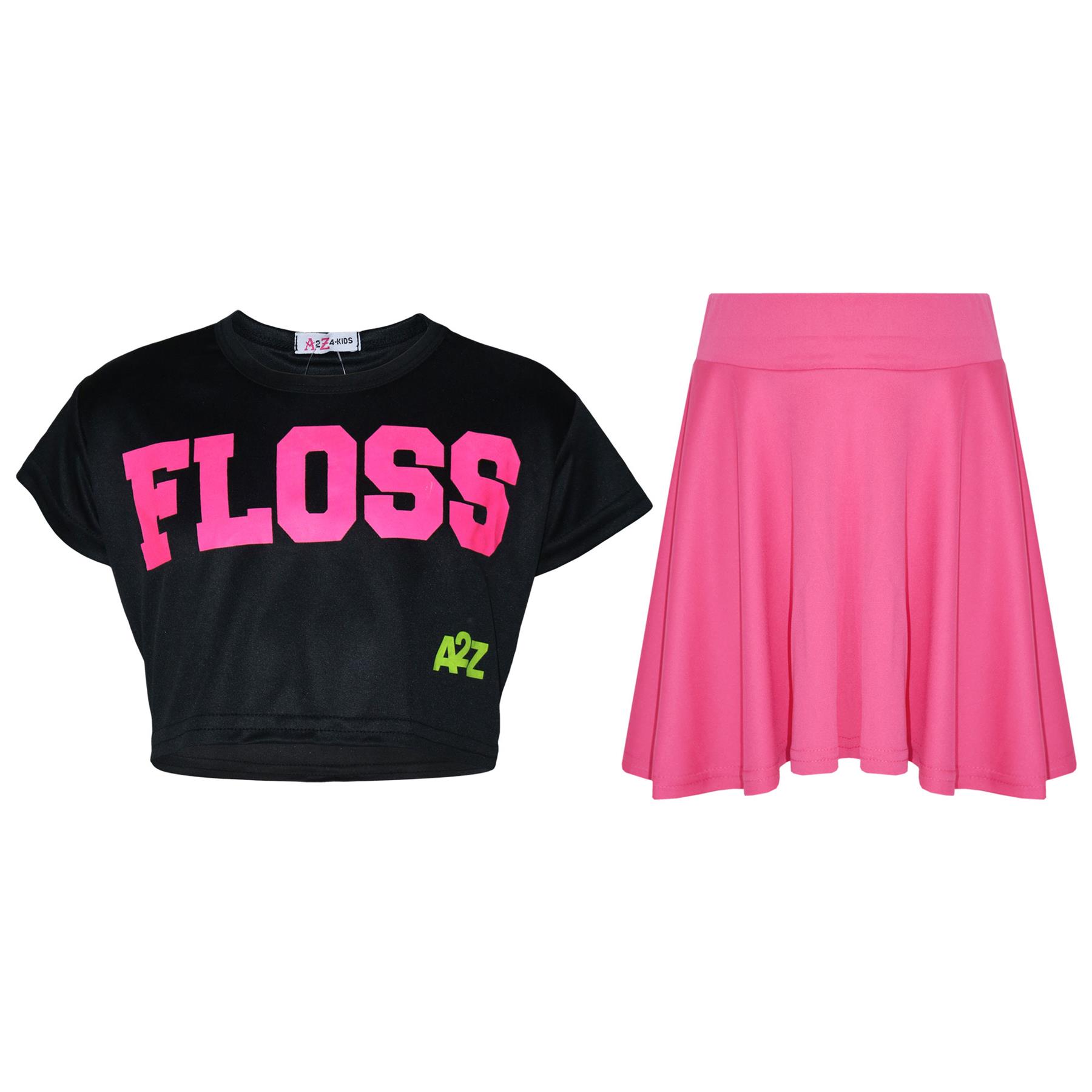 Bambine Floss Moda Top Moda T Shirt Maglietta & Skater Gonna Set 5-13 Anni corto