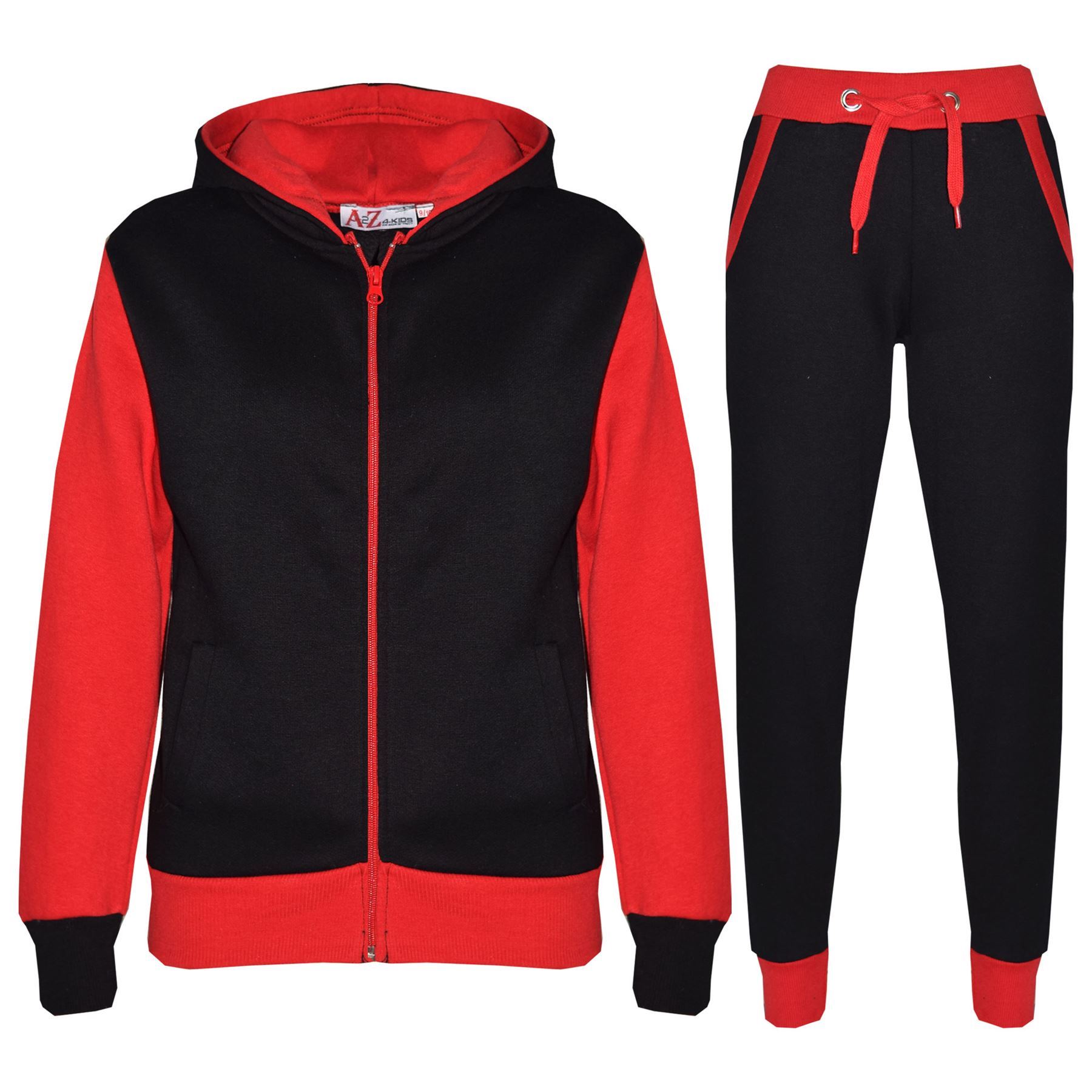 Bambini Ragazze Tuta Zip Pile & Fondo da Jogging 2-13 Anni con cappuccio rosso