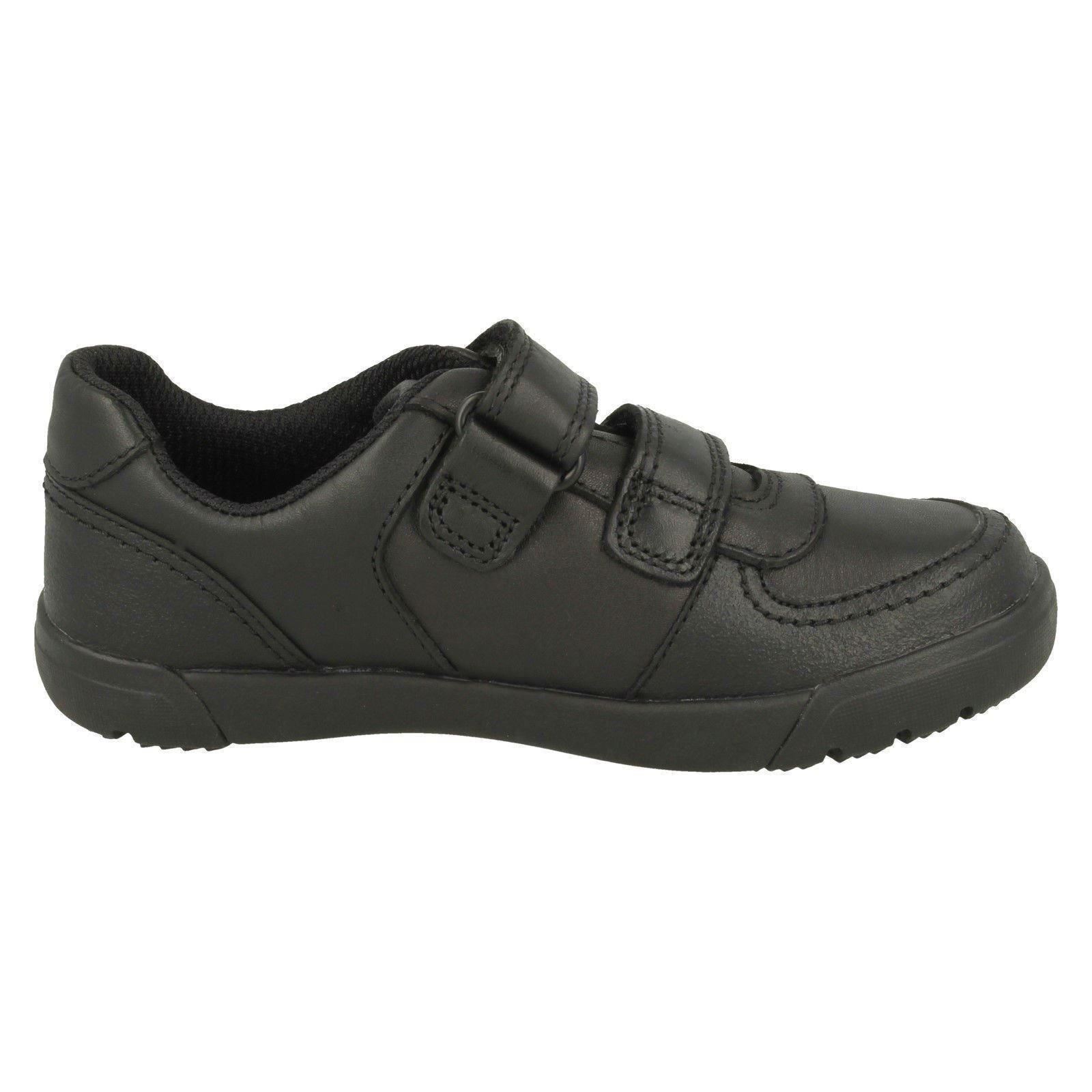 Childrens Clarks /'Orbit Ride/' Black Leather Casual Hook /& Loop Strap Trainers