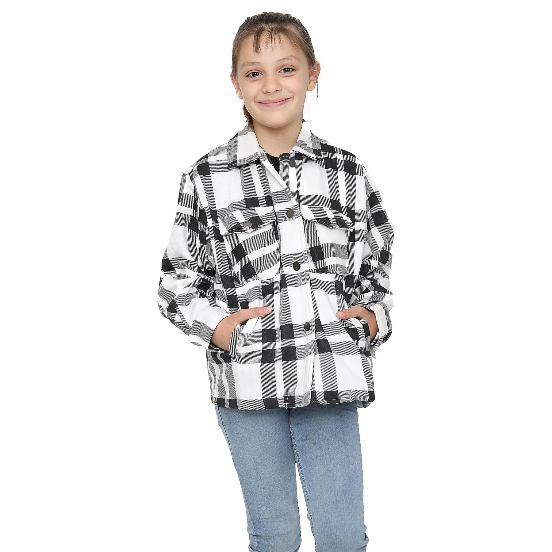 Bambine Quadri Stampa Bianco Giacche Tunica Pile Collarino Moda Giacca 7-13 Anni