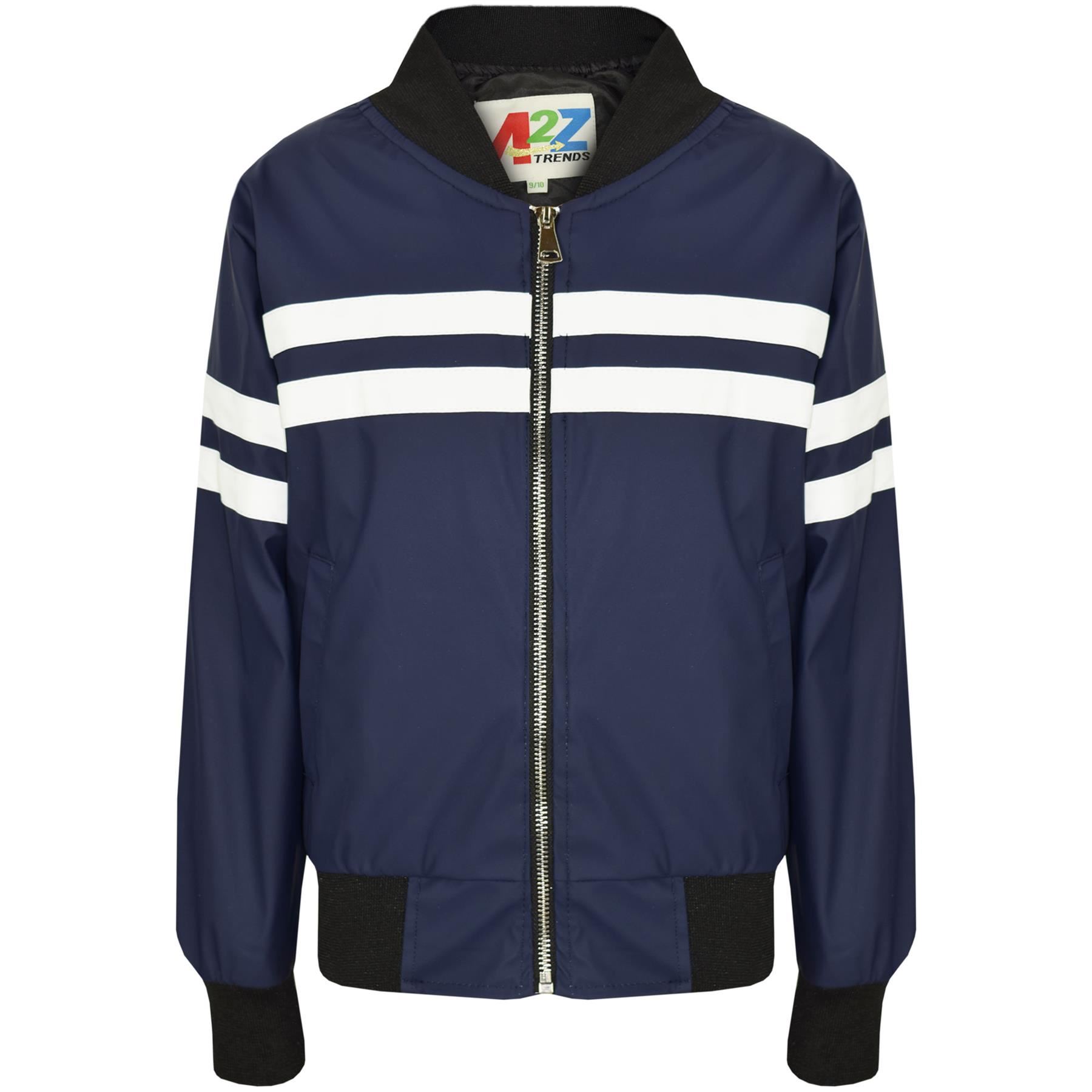Bambini Ragazzi Giacche Contrasto a Navy Similpelle Bomber Varsity Scuola righe