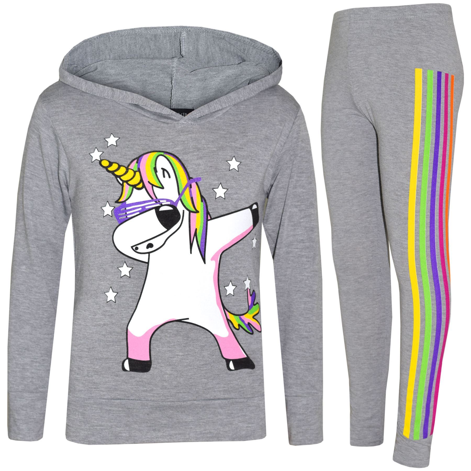 Bambine Tuta Unicorn Arcobaleno DAB Floss Top Legging Natale Set 7-13 Yr grigio
