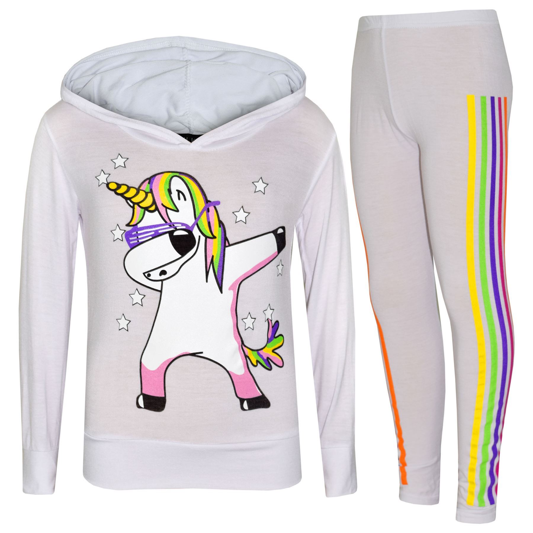 Bambine Tuta Unicorn Arcobaleno DAB Floss Top Legging Natale Set 7-13Yr bianco