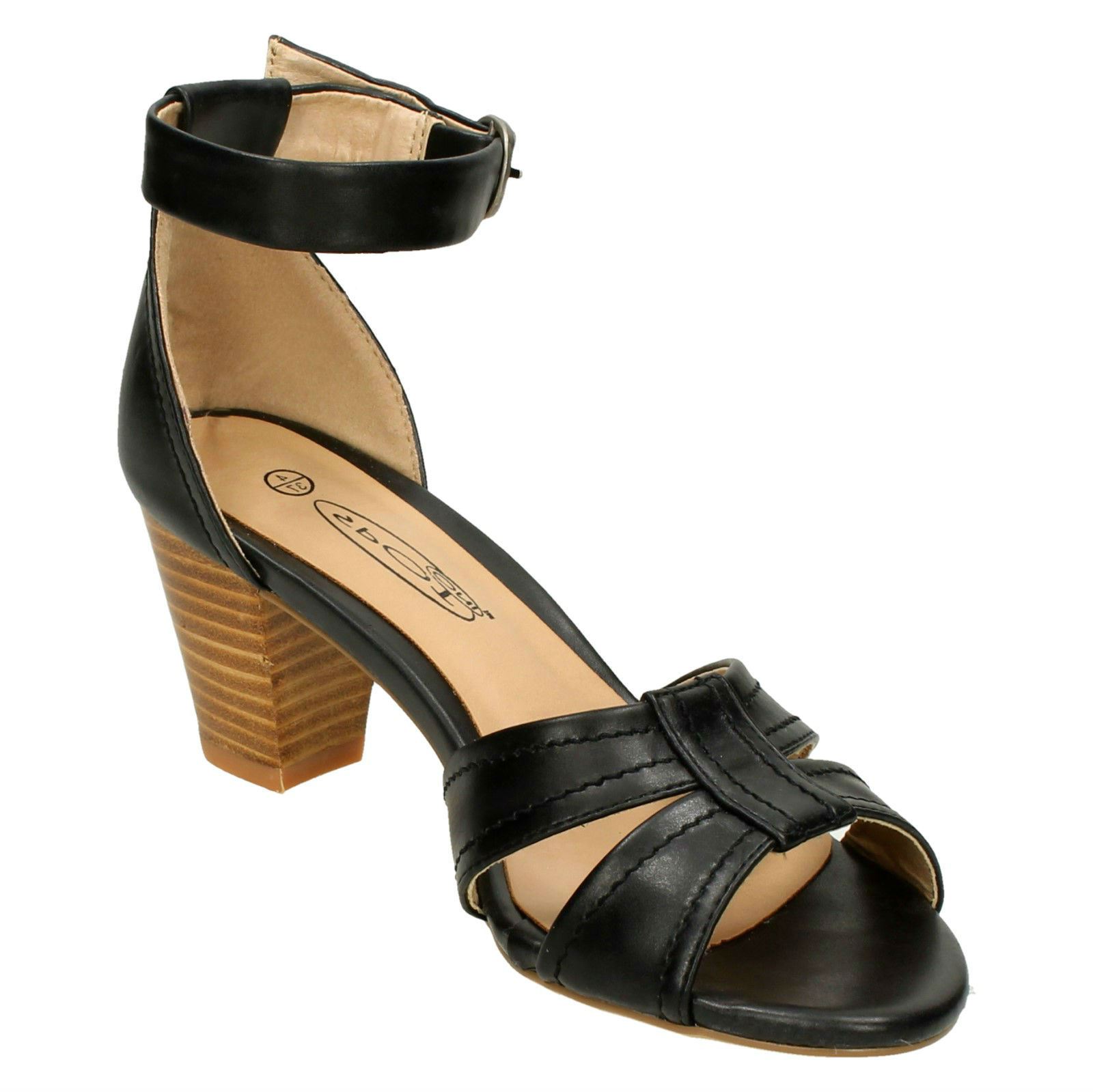 Ladies Spot On Heeled Ankle Strap Sandal with 'Stitched Vamp' Ladies Spot On Heeled Ankle Strap Sandal with 'Stitched Vamp'