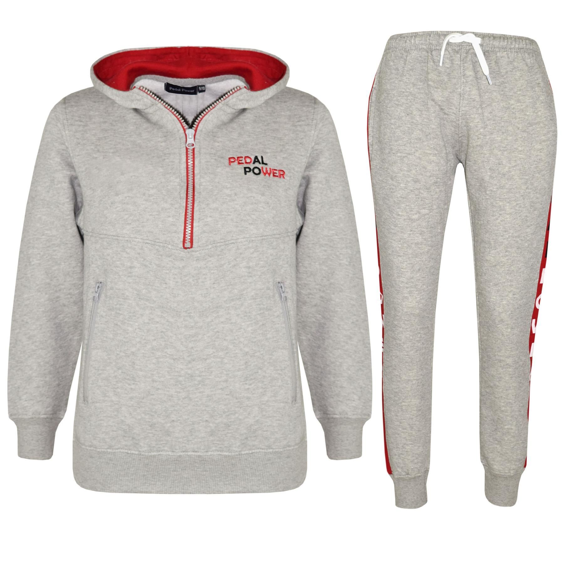 Bambini Ragazzi Tuta Pedale Potenza Cappuccio Top Fondo da Jogging 5-13Yr grigio