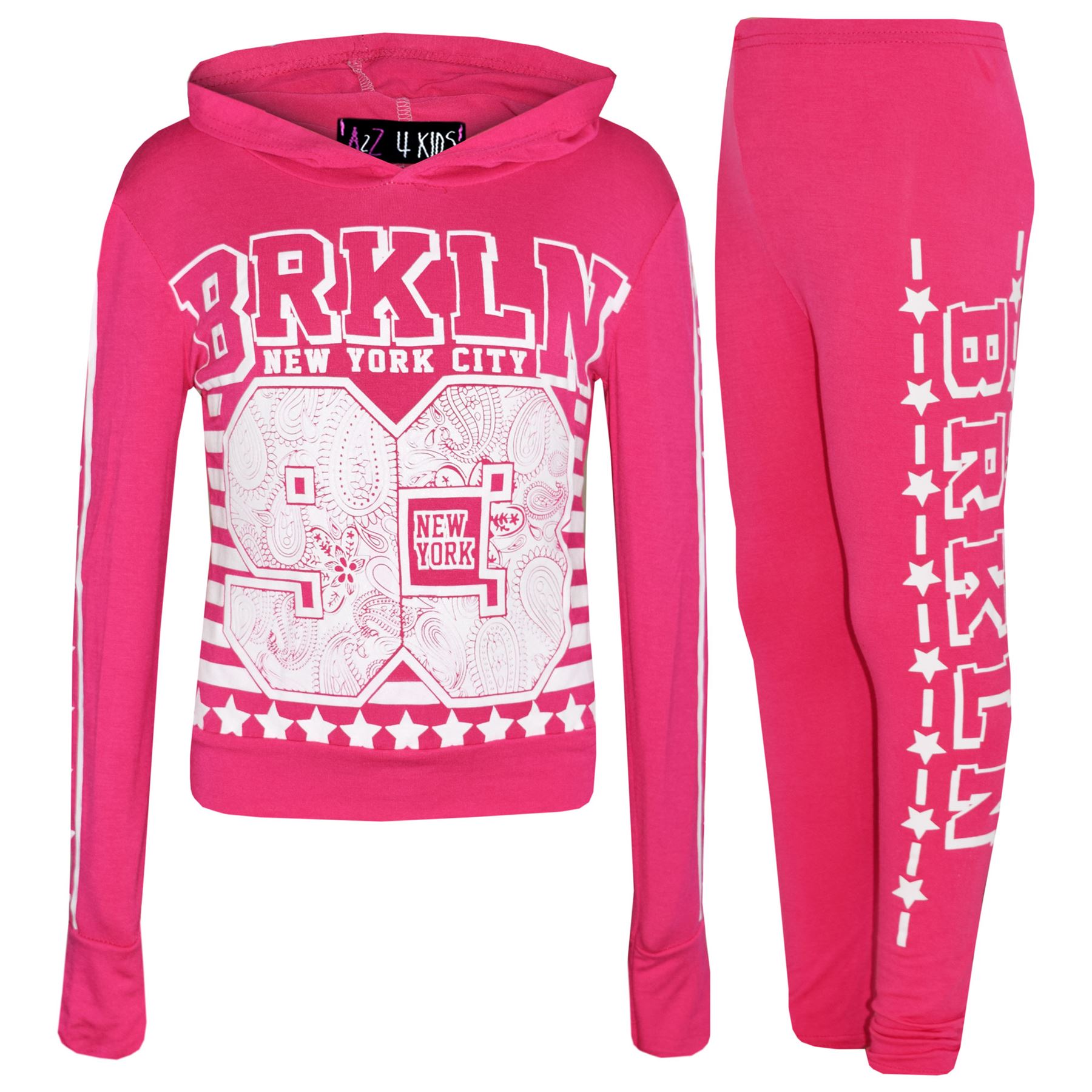 Bambine Brooklyn 93 Top T Shirt Legging Lounge Wear Set 7-13 con cappuccio corto