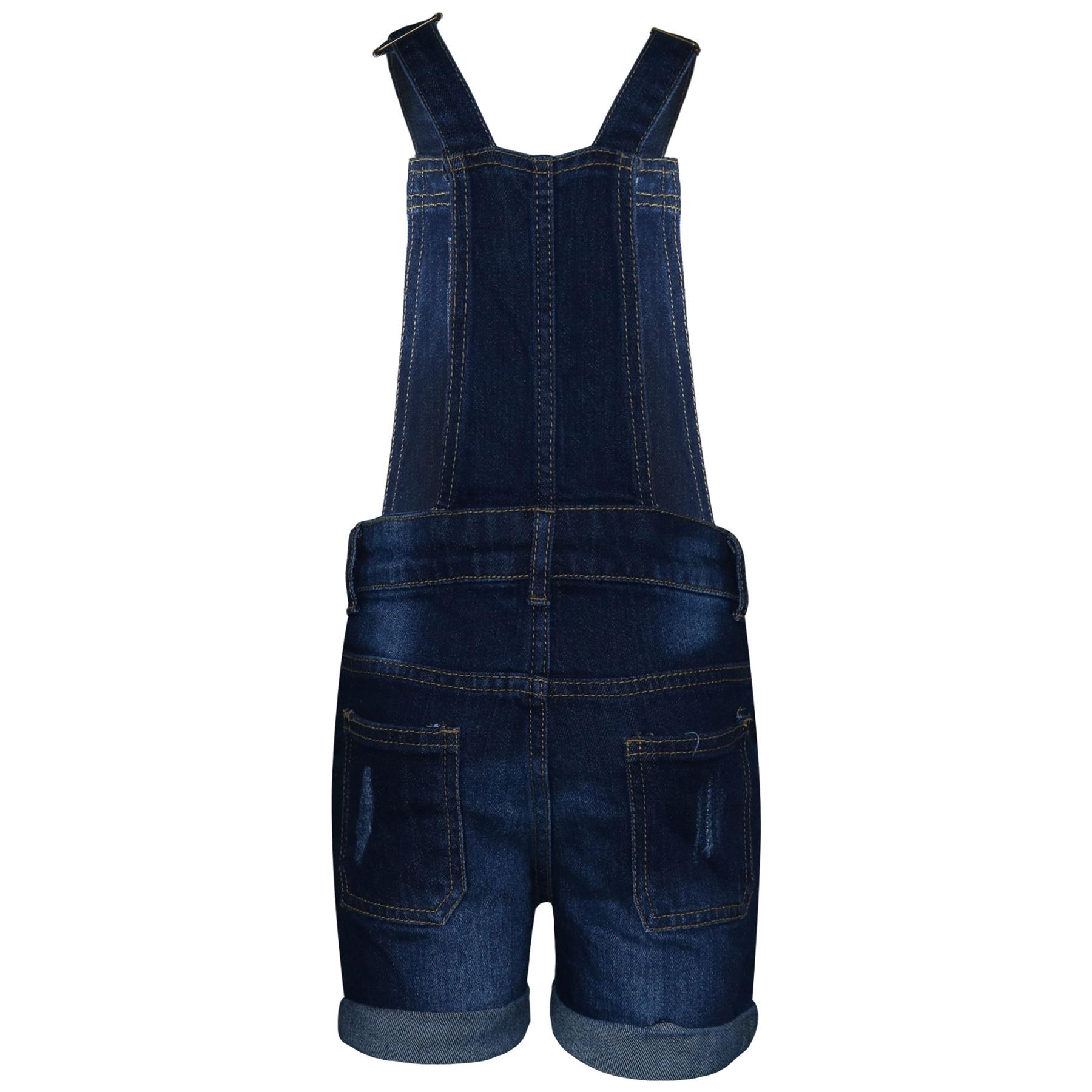 BAMBINE SALOPETTE CORTO Blu Scuro Jeans Strappati Jeans Stretch Tuta EUR  23,34 - PicClick IT