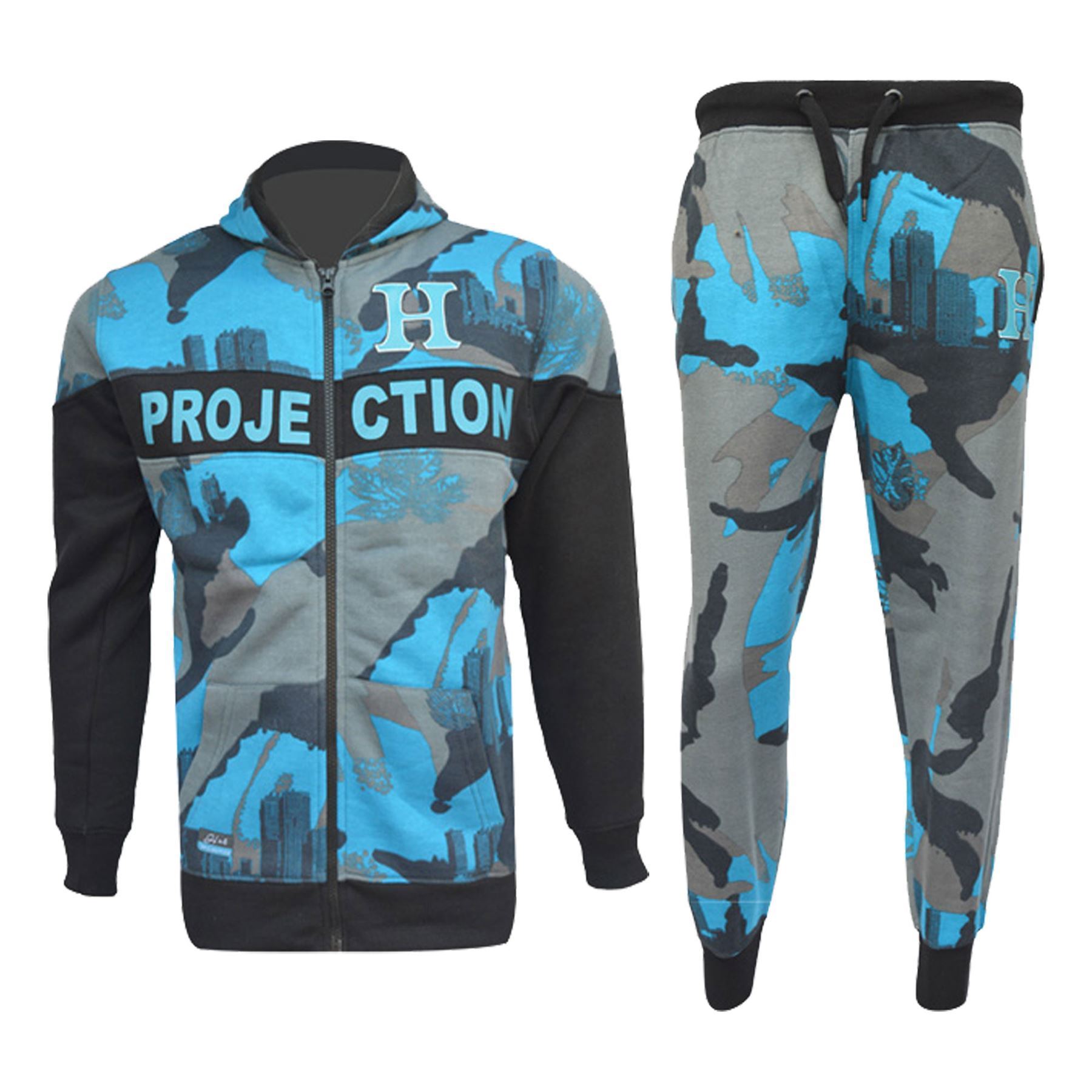 Bambini Ragazzi Tuta Hnl Camouflage Cappuccio Fondo Joggers Jogging Abiti blu