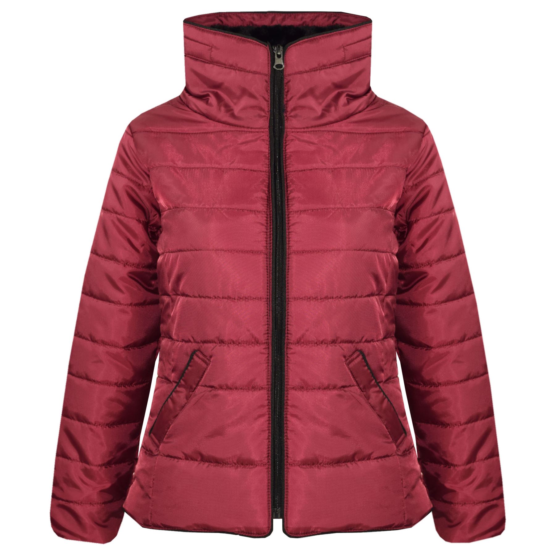 Boys Girls Kids Faux Fur Quilted Puffer Bubble Padded Jacket Fur Collar Zip Coat