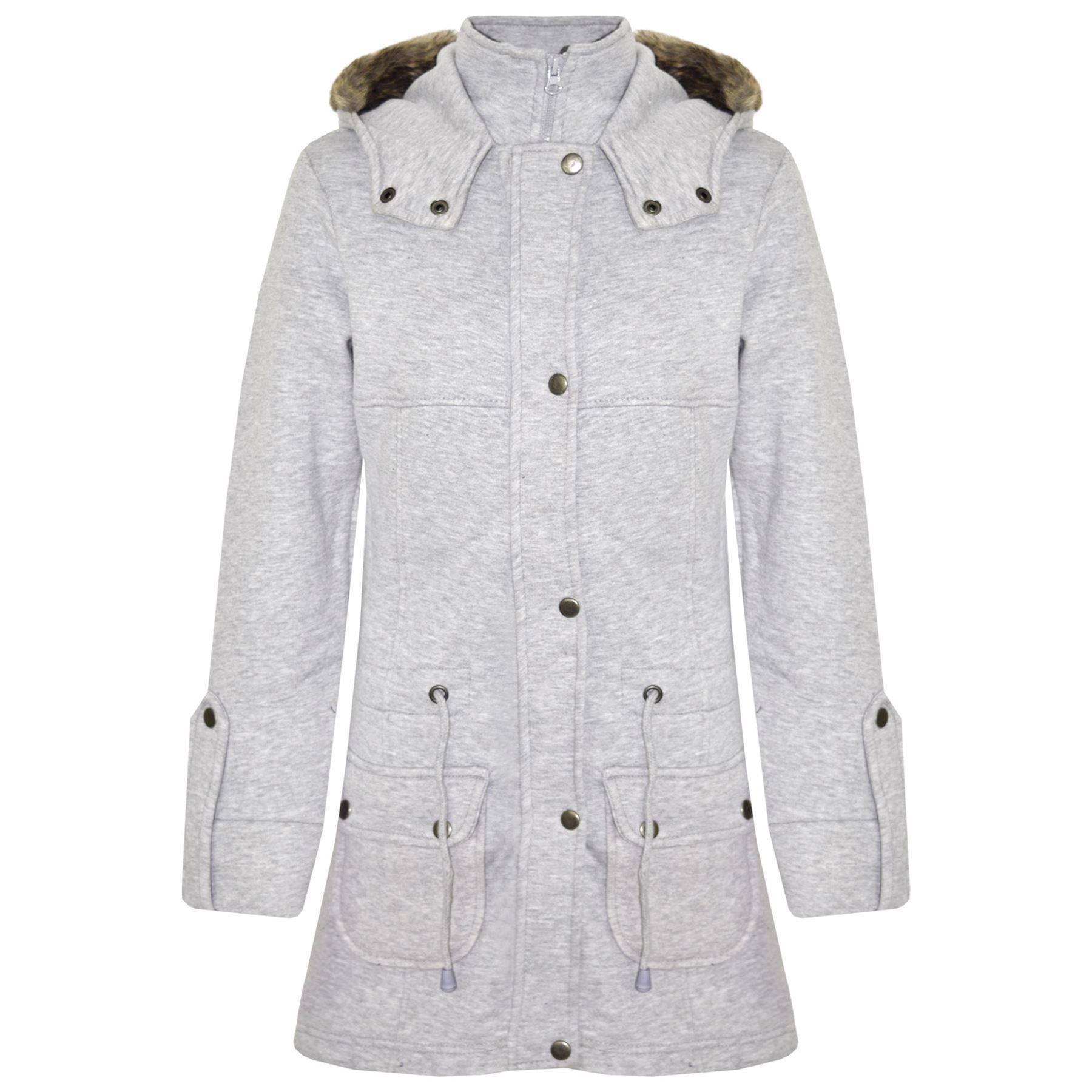 Bambine Cappotto Pile Parka Giacche Simil Pelo Inverno Cappuccio lungo grigio