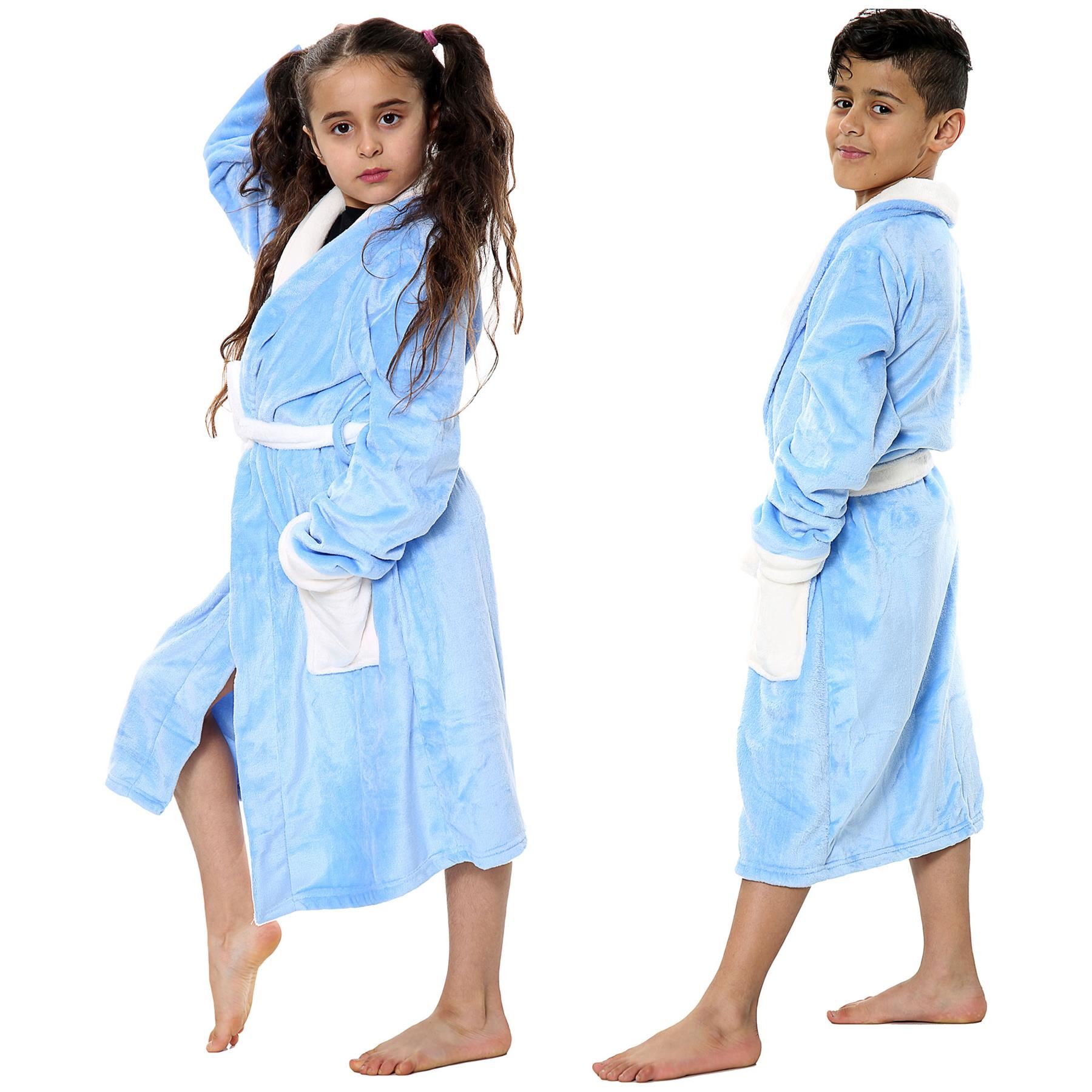 Kids Boys Girls Bathrobe Designer Plain Dressing Gown Night Lounge Wear 2-13 Yrs Kids Boys Girls Bathrobe Designer Plain Dressing Gown Night Lounge Wear 2-13 Yrs