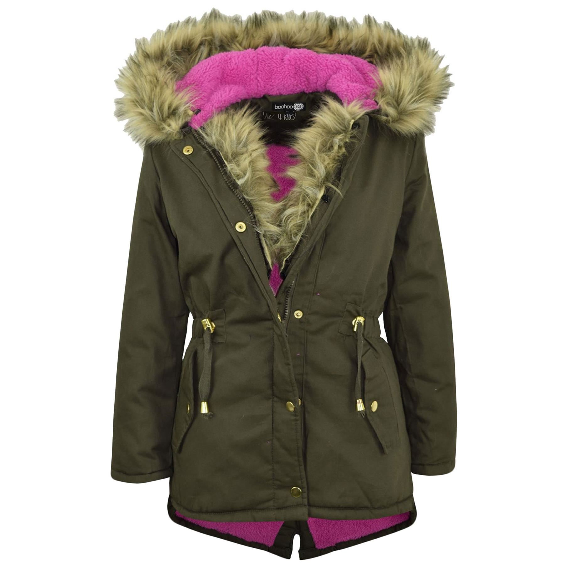 Kids Hooded Jacket Girls Rainbow Fur Parka School Jackets Outwear Coat 2-13 Year