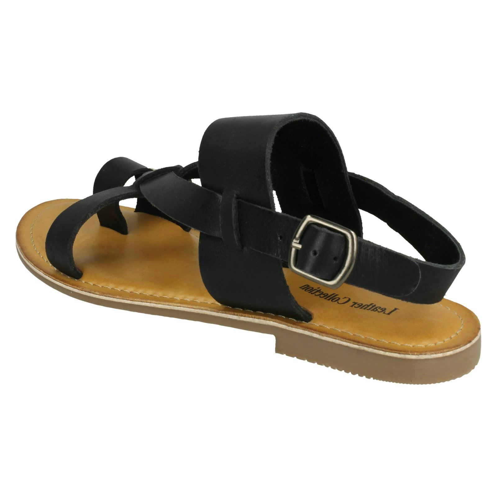 Leather Collection F0950 Ladies Tan Slingback Leather Sandals with Toe Loop
