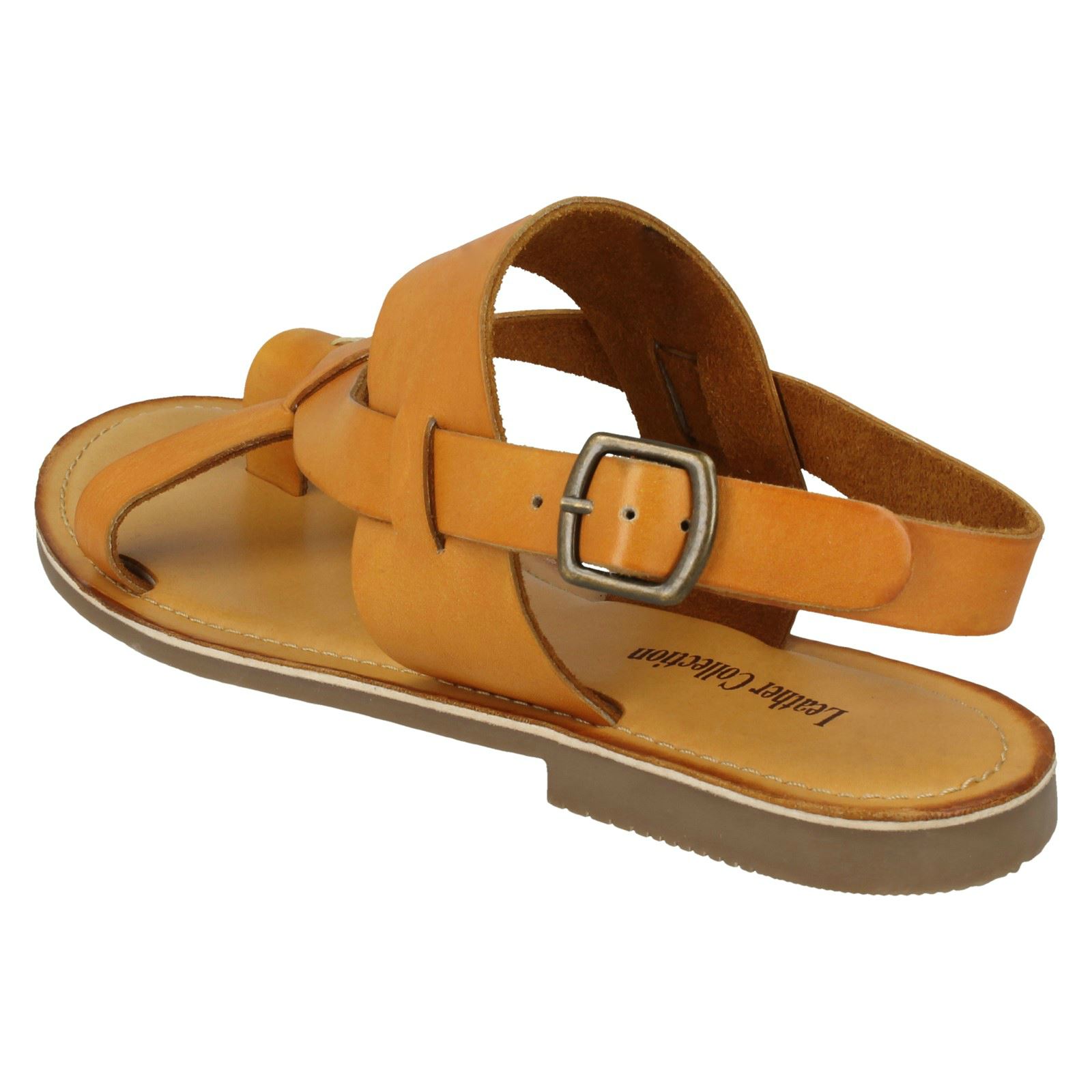 Leather Collection F0950 Ladies Tan Slingback Leather Sandals with Toe Loop