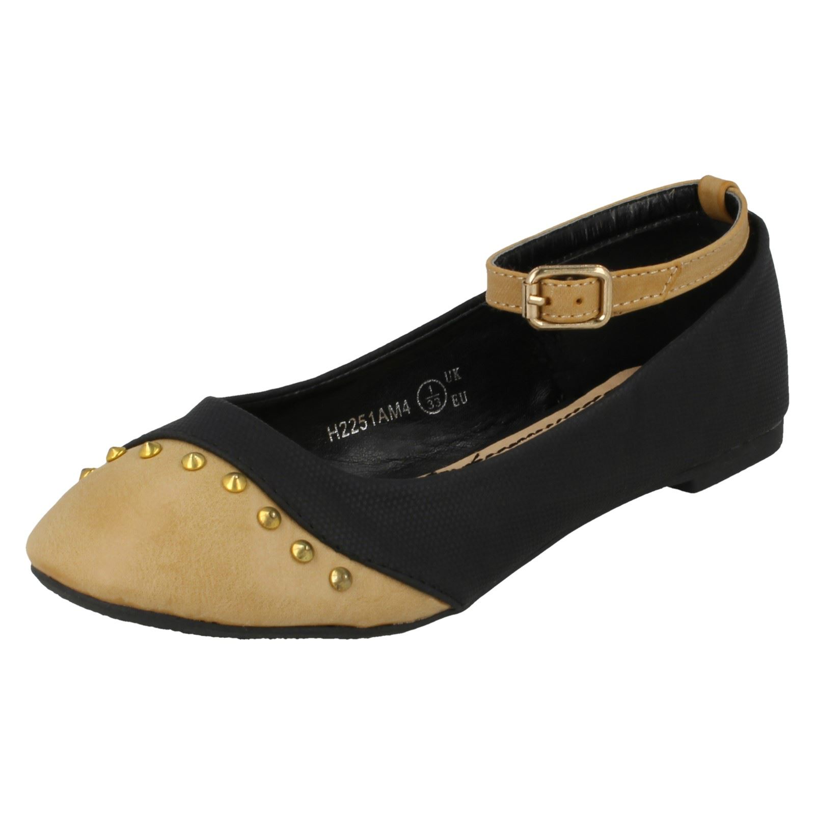 Ragazze Piatto Cinturino Alla Caviglia Borchiato Edge Punta Ballerina