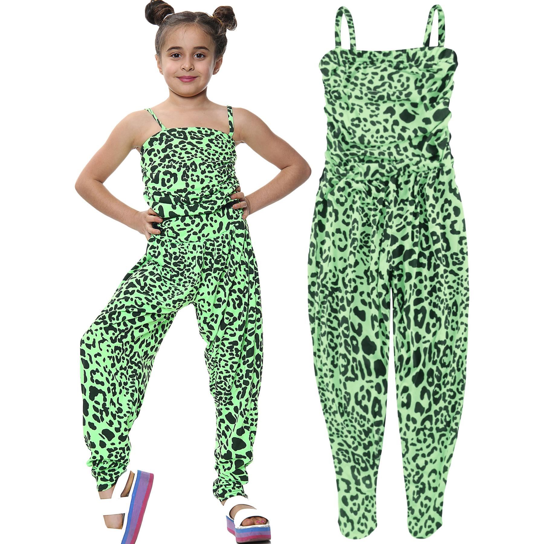 Bambine Tuta Leopardato Neon Moda Trendy Tutti IN Uno Tutina verde
