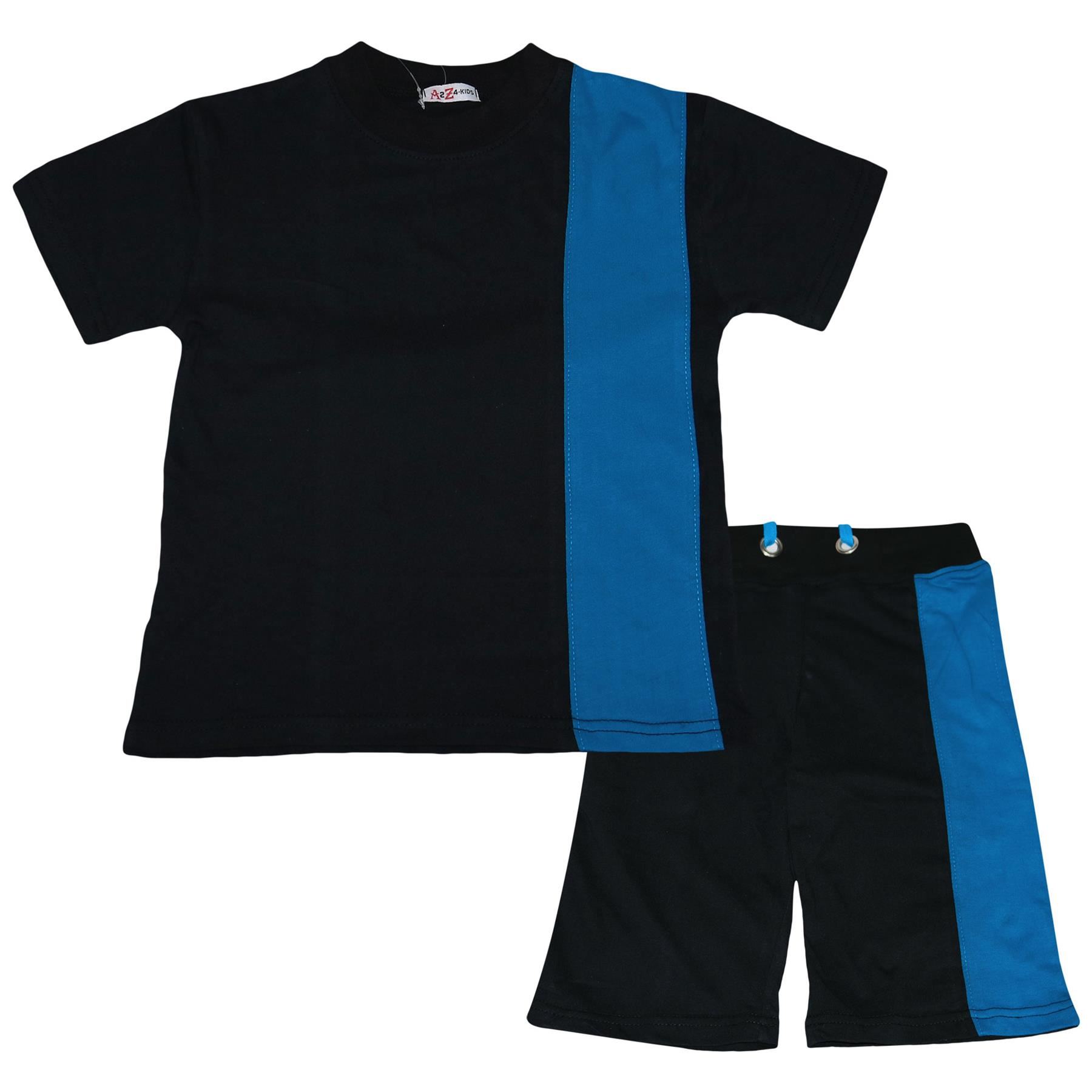 Bambini Ragazzi T Shorts 100% Contrasto Pannello Top Estivo cotone corto nero