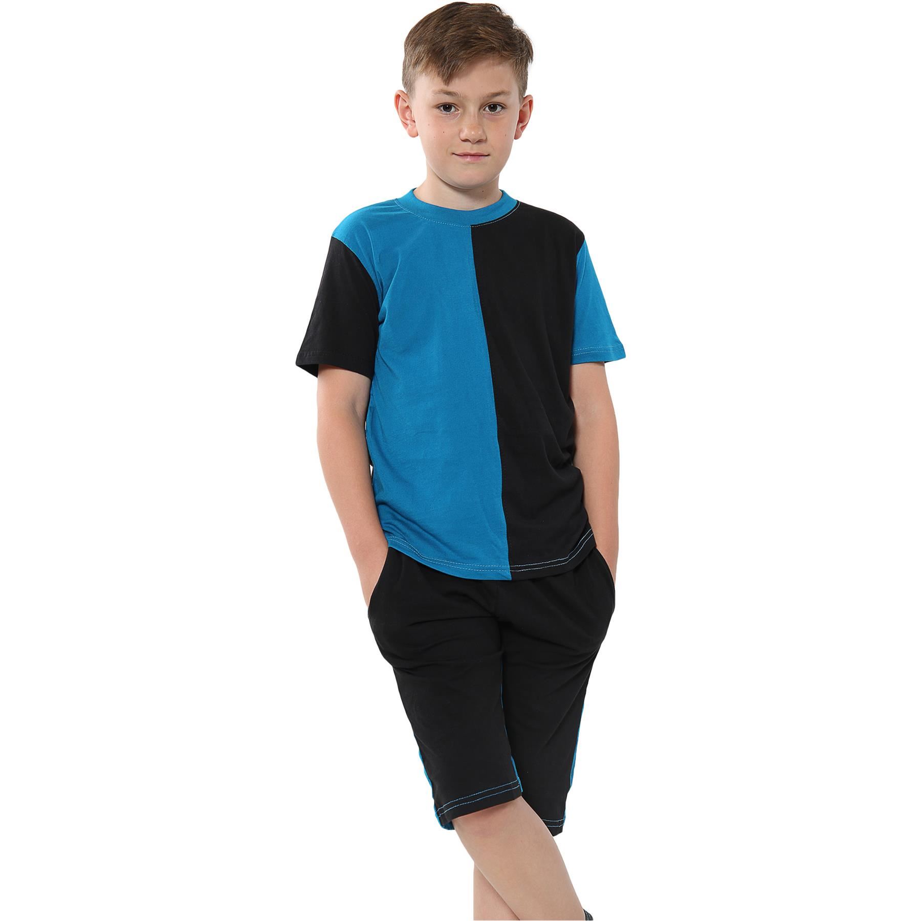 Bambini Ragazzi T-Shirt 100% Cotone Contrasto Pannelli Top Estate & Shorts Di