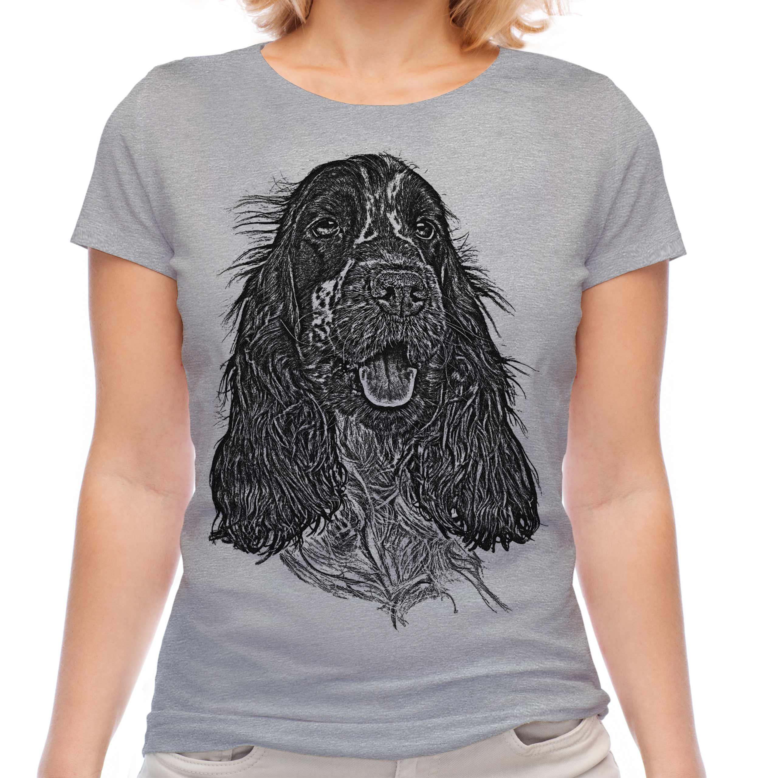 Inglese Cocker Spaniel Schizzo Donna Stampato T-Shirt Grande Dono Cane Lover - Picture 12 of 21