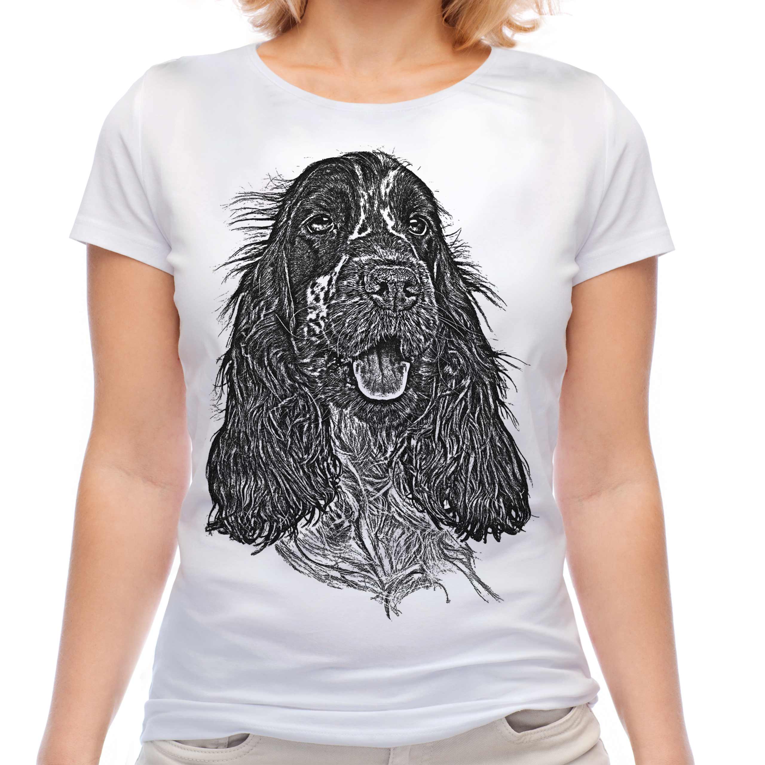 Inglese Cocker Spaniel Schizzo Donna Stampato T-Shirt Grande Dono Cane Lover - Picture 2 of 21