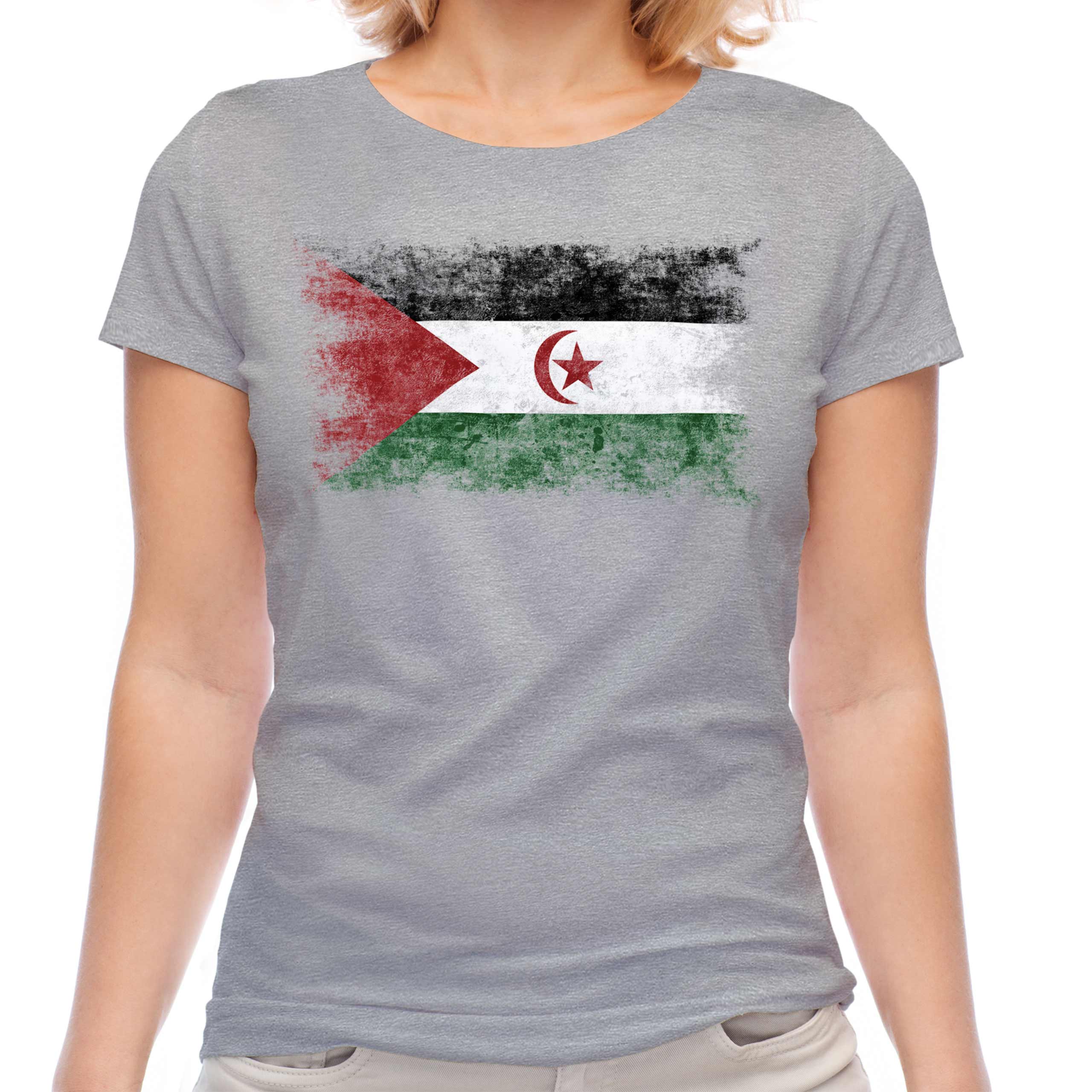 Occidental Sahara Bandera Apenada Camiseta Mujer Regalo Top Camiseta Ropa Jersey