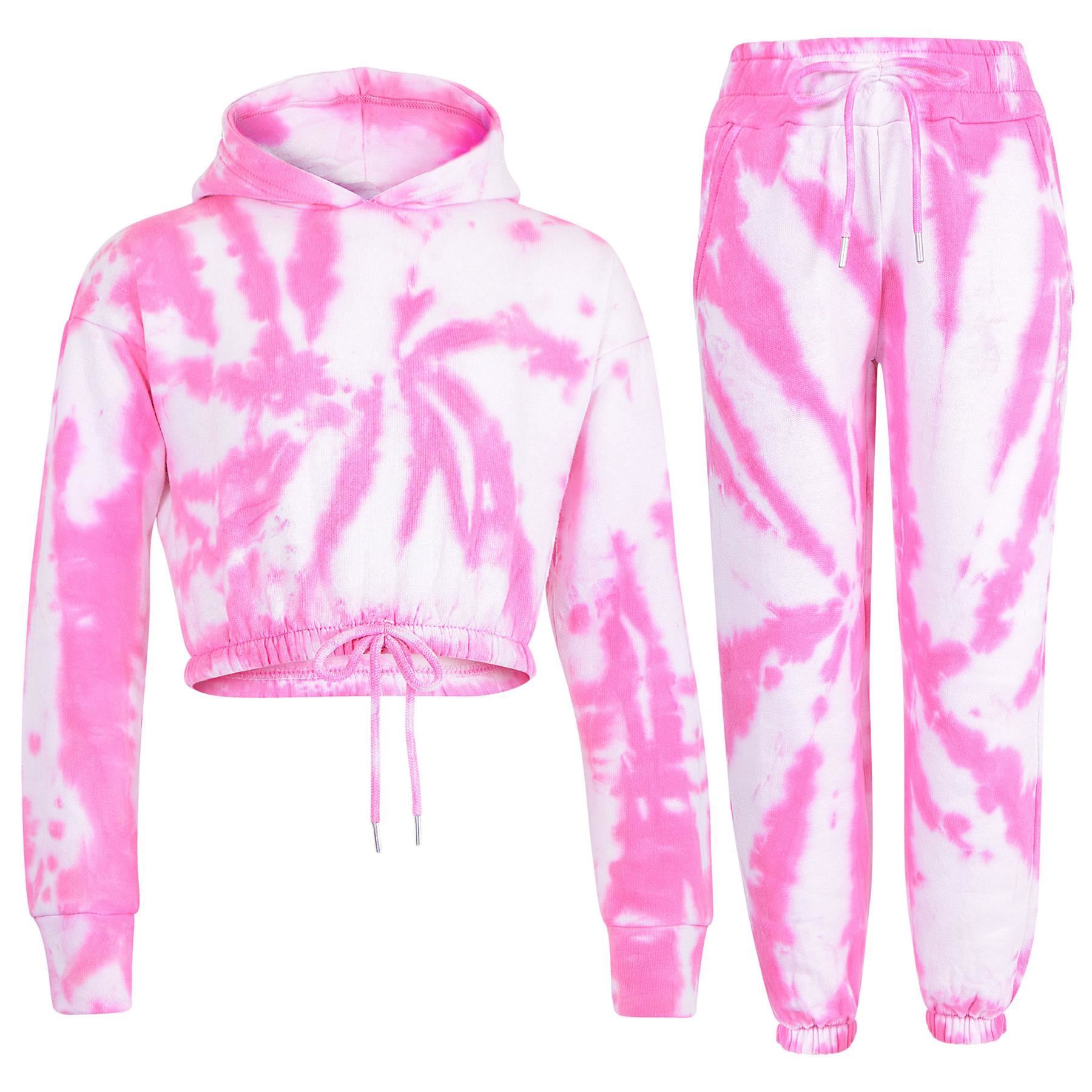 Bambini Cravatta Tintura Tuta Palestra Felpa Pantaloni Corda Set 5-13 corto rosa
