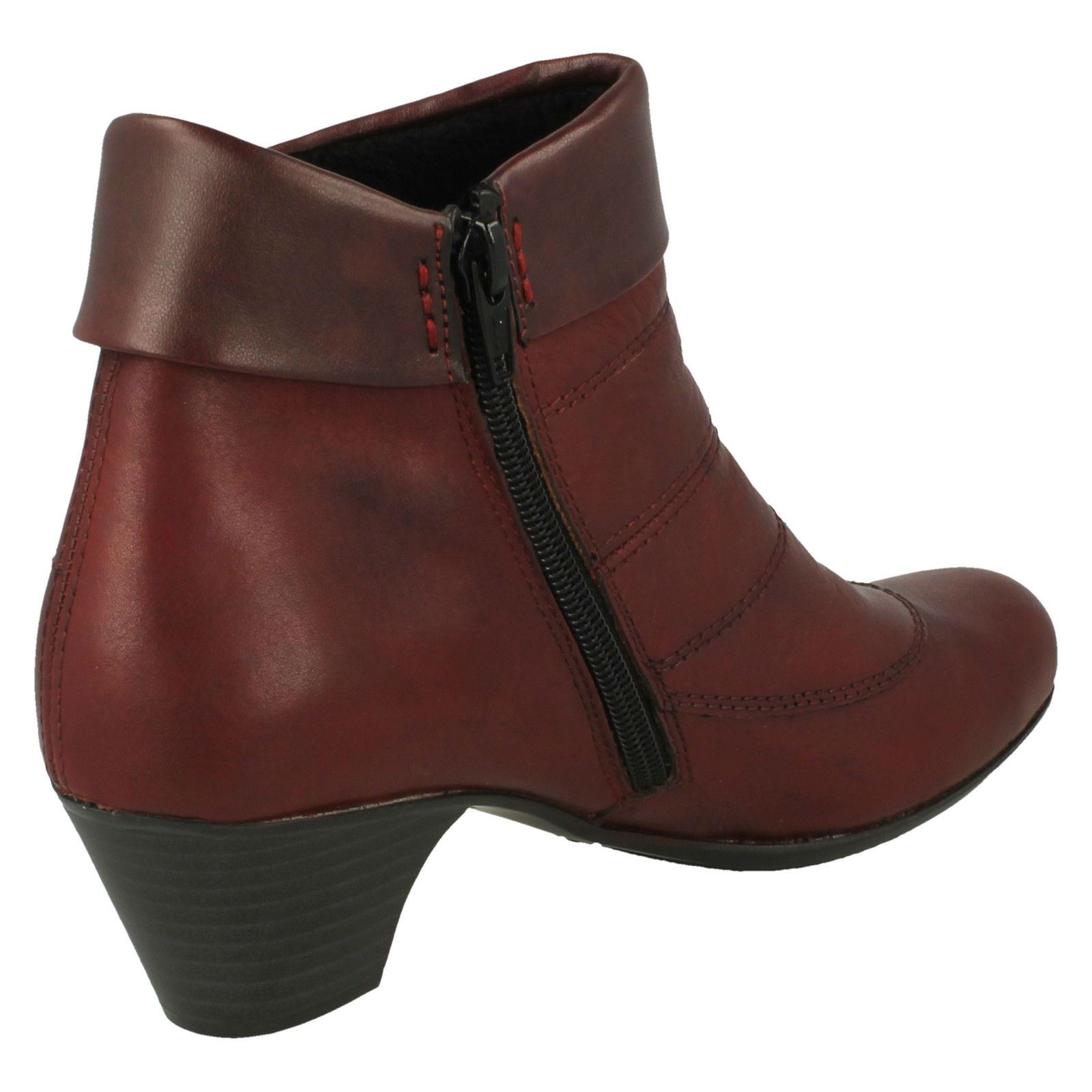 Rieker 70562 Ladies Black Leather Zip Up And Stitch Detail Heeled Ankle Boots