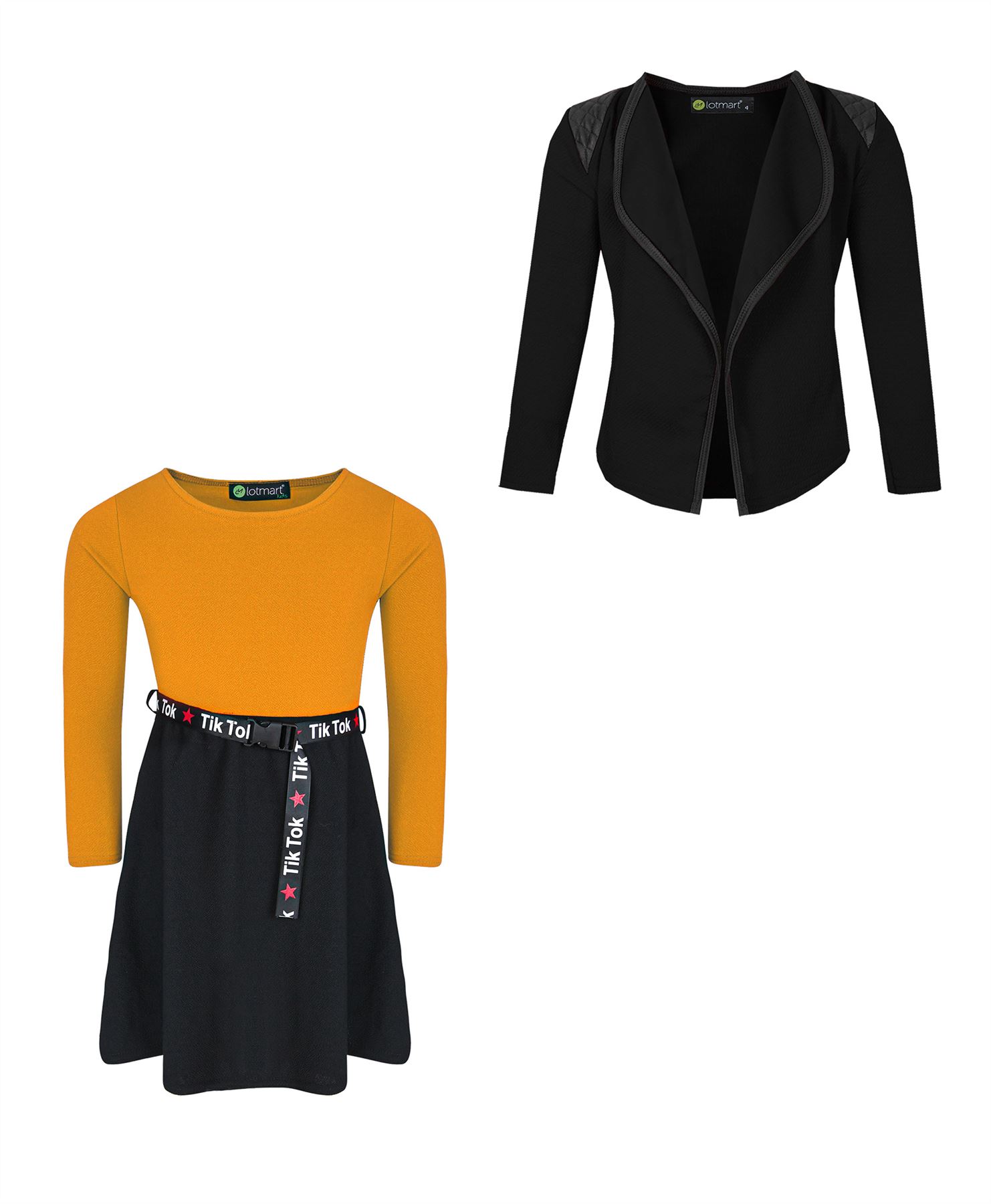 Ragazze Tik Tok Cintura Pattinatrice Abito Dettaglio Spalla Giacca Set 3-14